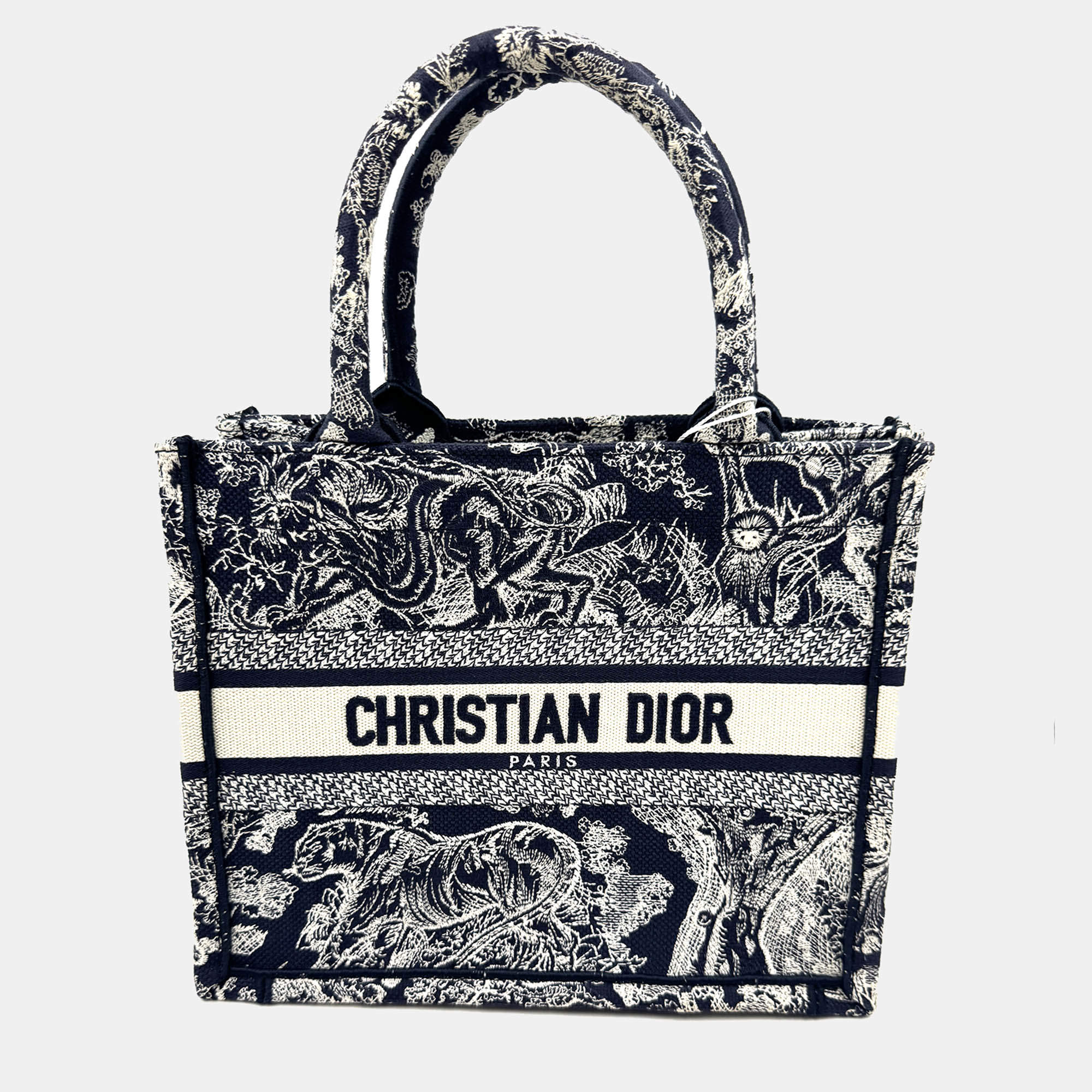 Pre Owned Dior Navy BlueWhite Embroidered Canvas Small Toile de Jouy Book Tote
