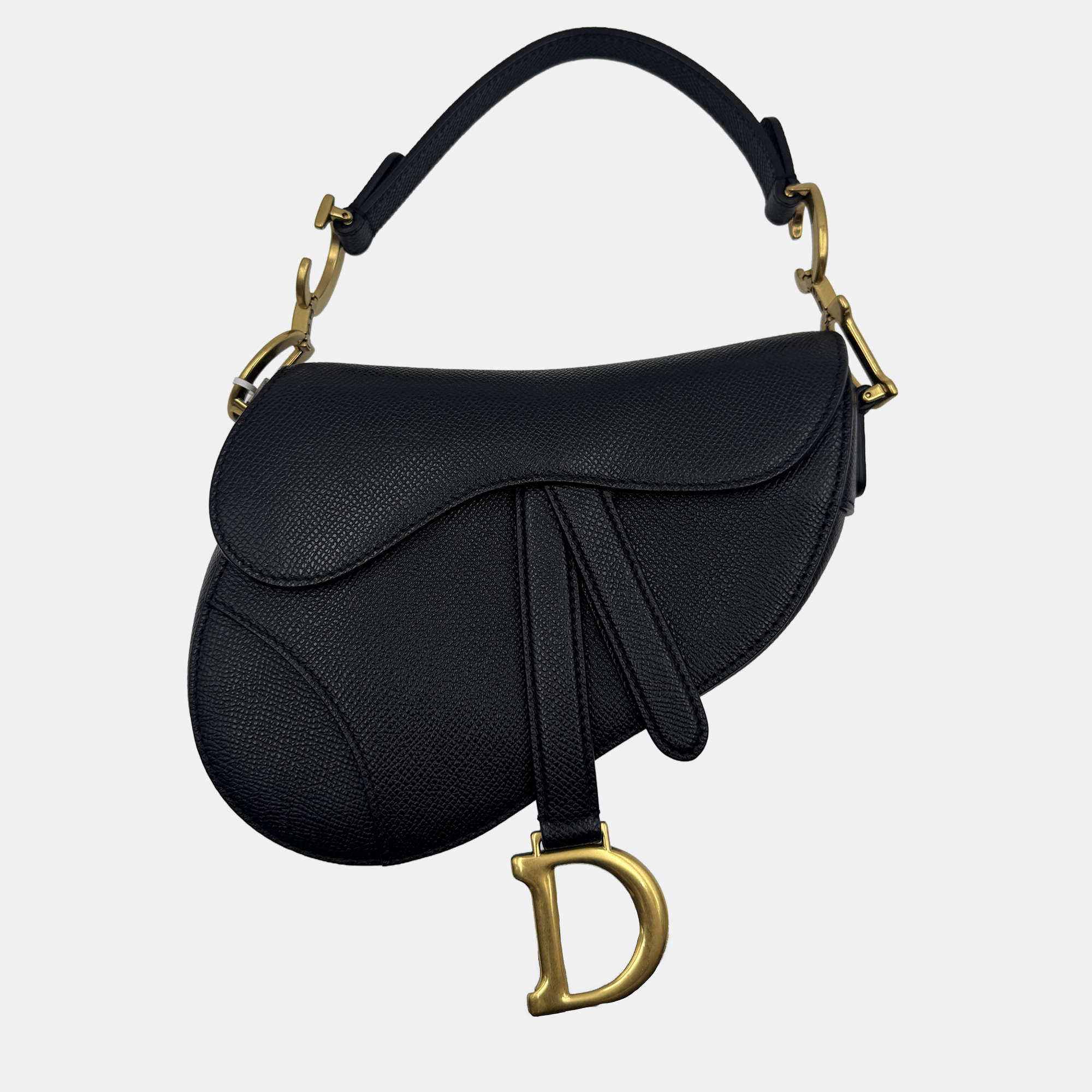 Pre Owned Dior Black Leather Mini Saddle Bag