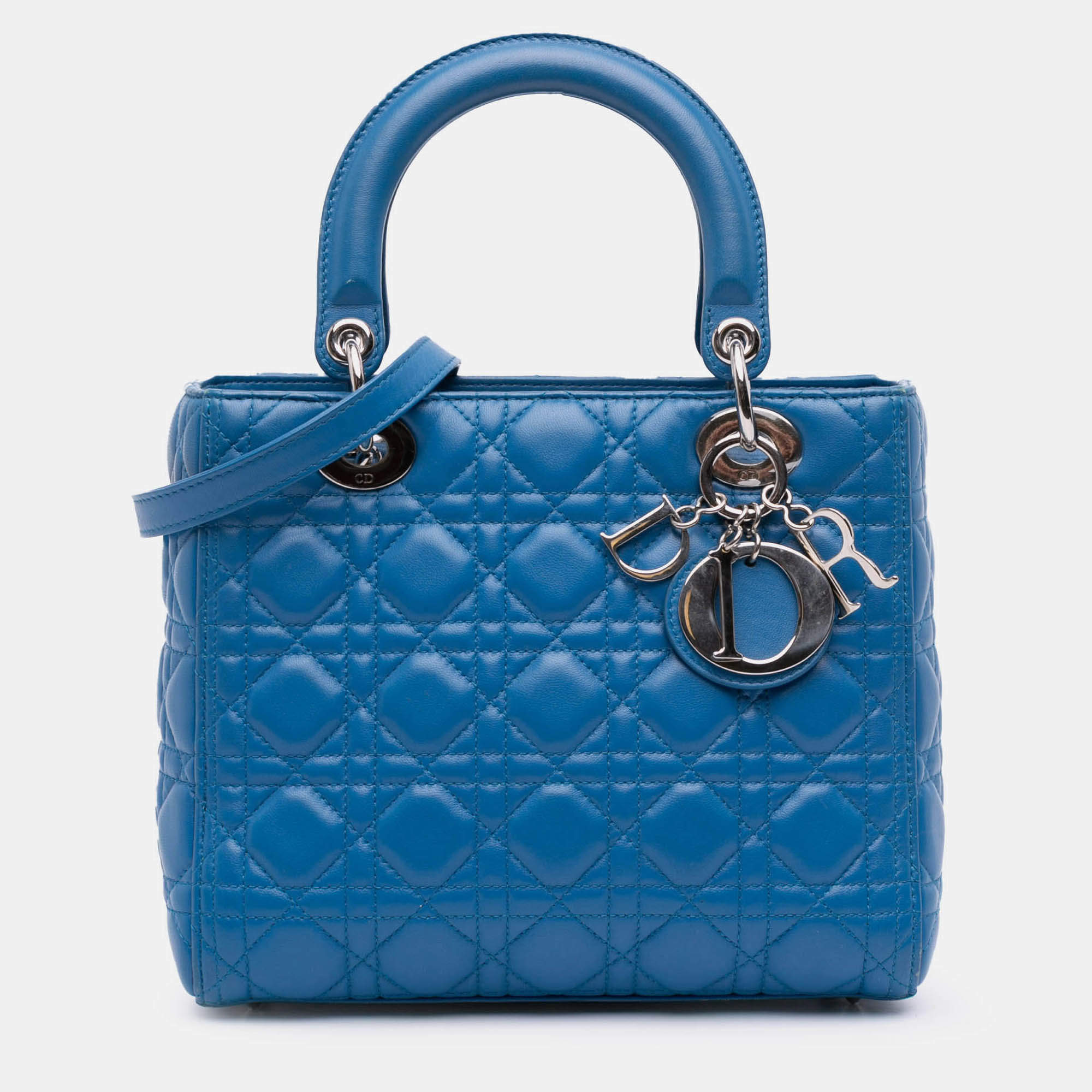 Pre Owned Dior Blue Medium Lambskin Cannage Lady Dior