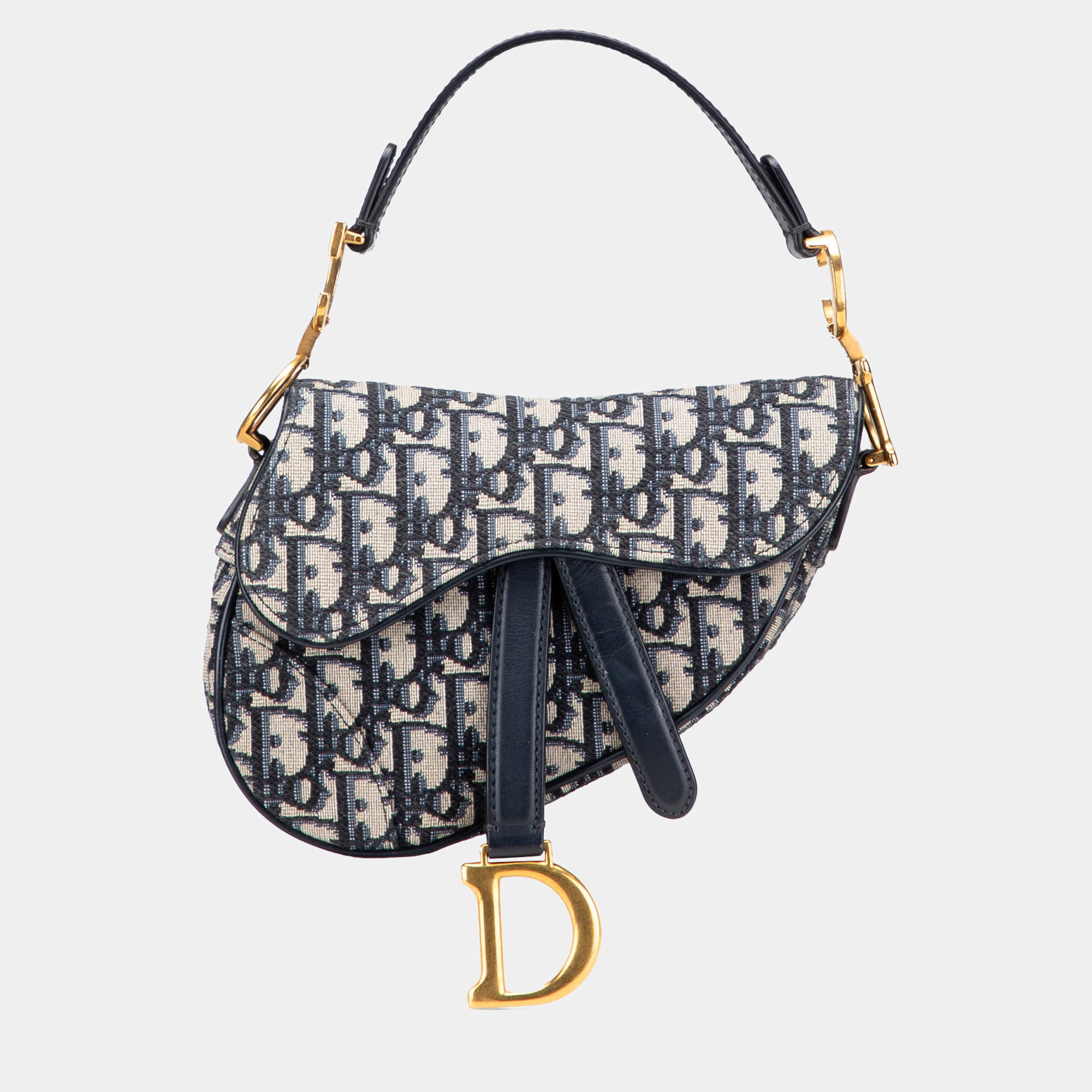 Pre Owned Dior Navy Blue Mini Oblique Canvas Saddle Bag