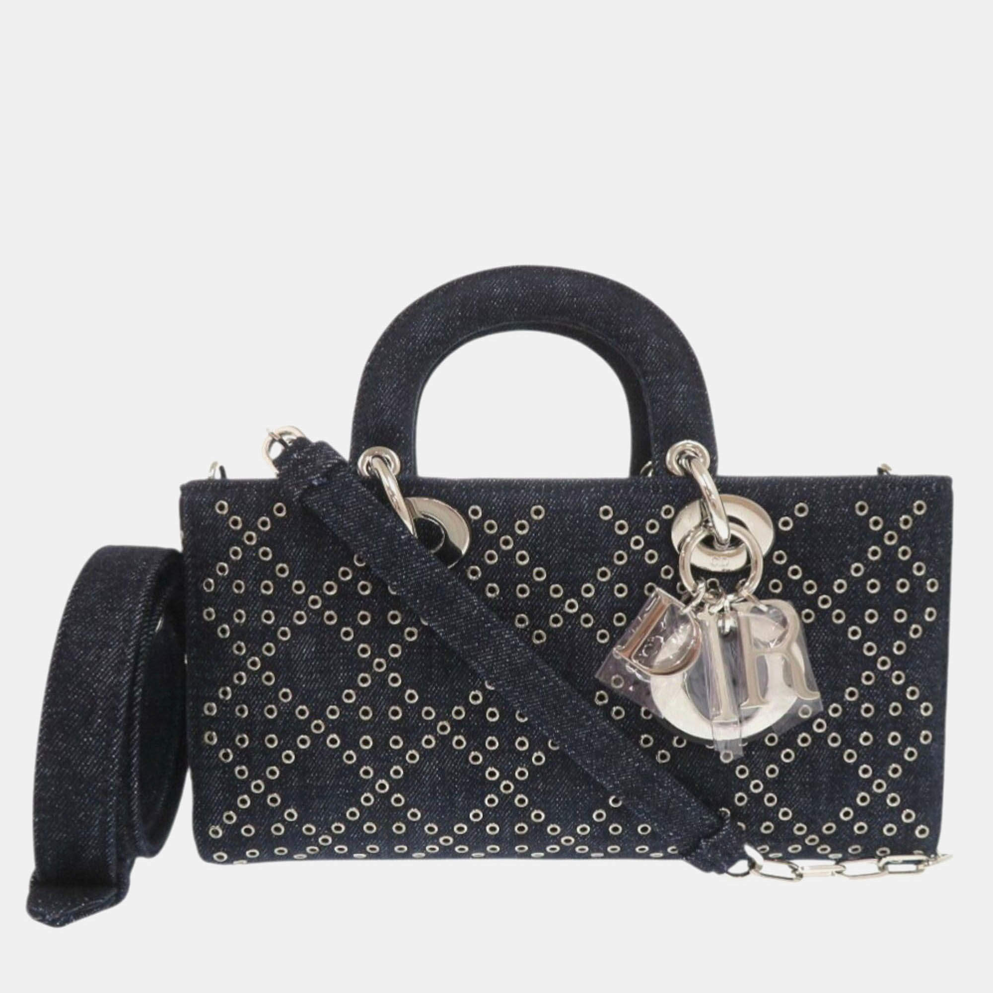 Pre Owned Dior Lady D-Joy Medium Blue Denim Shoulder Bag