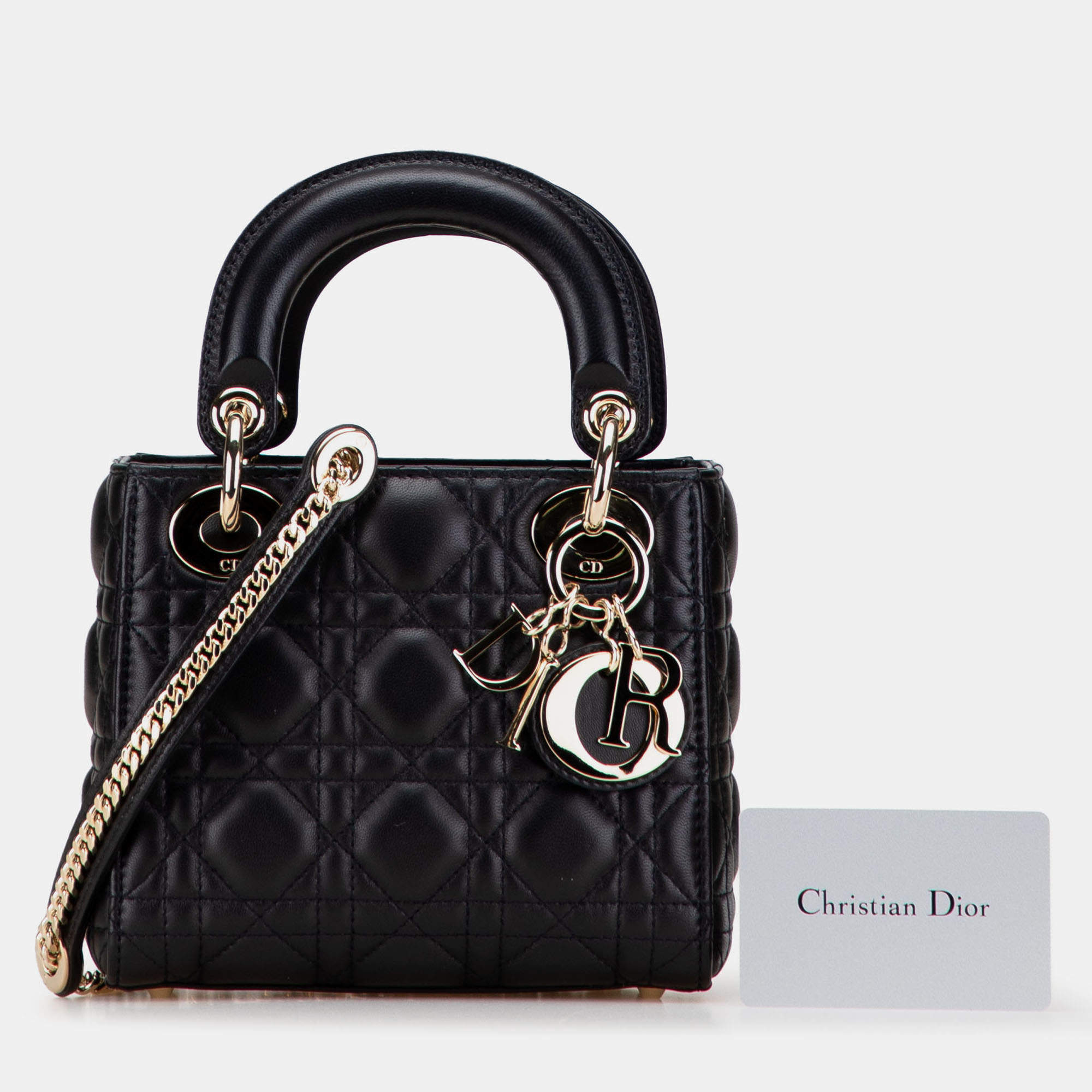 Pre Owned Dior Black Mini Lambskin Cannage Lady Dior