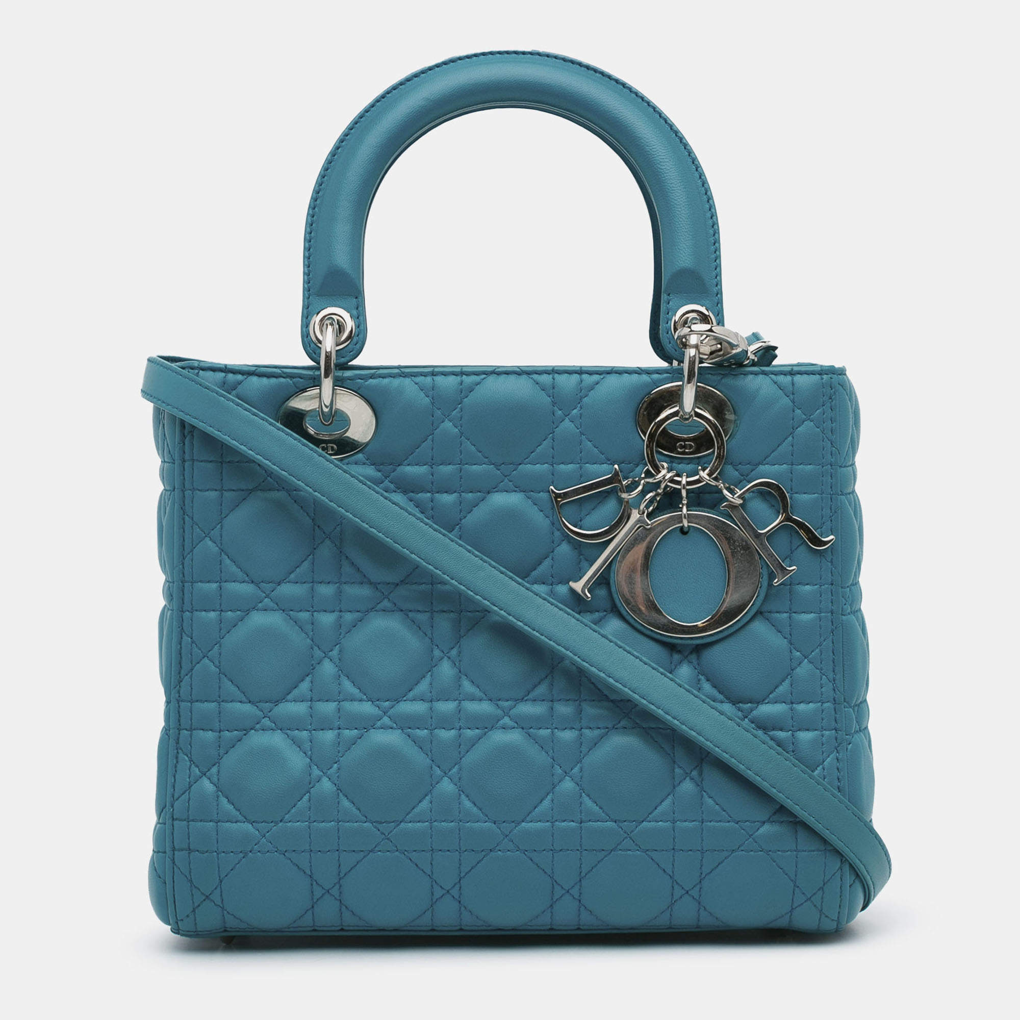 Pre Owned Dior Blue Medium Lambskin Cannage Lady Dior