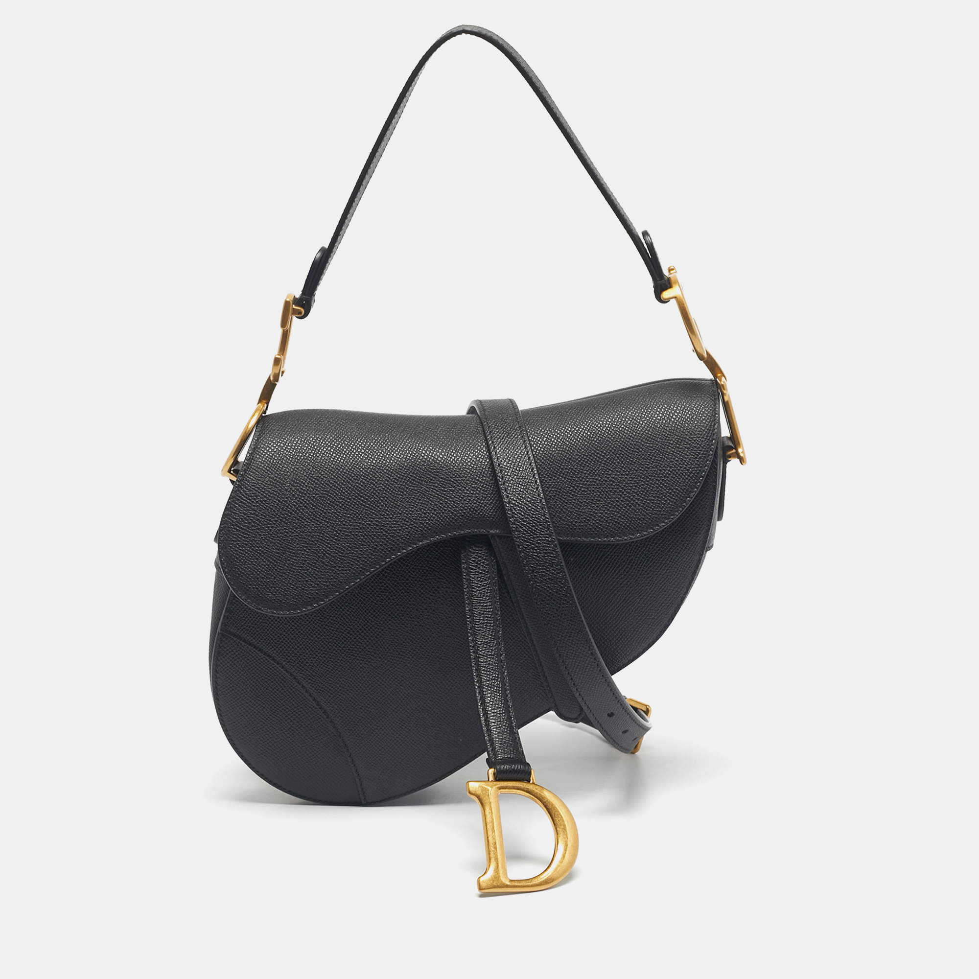 Pre Owned Dior Black Leather Saddle Bag