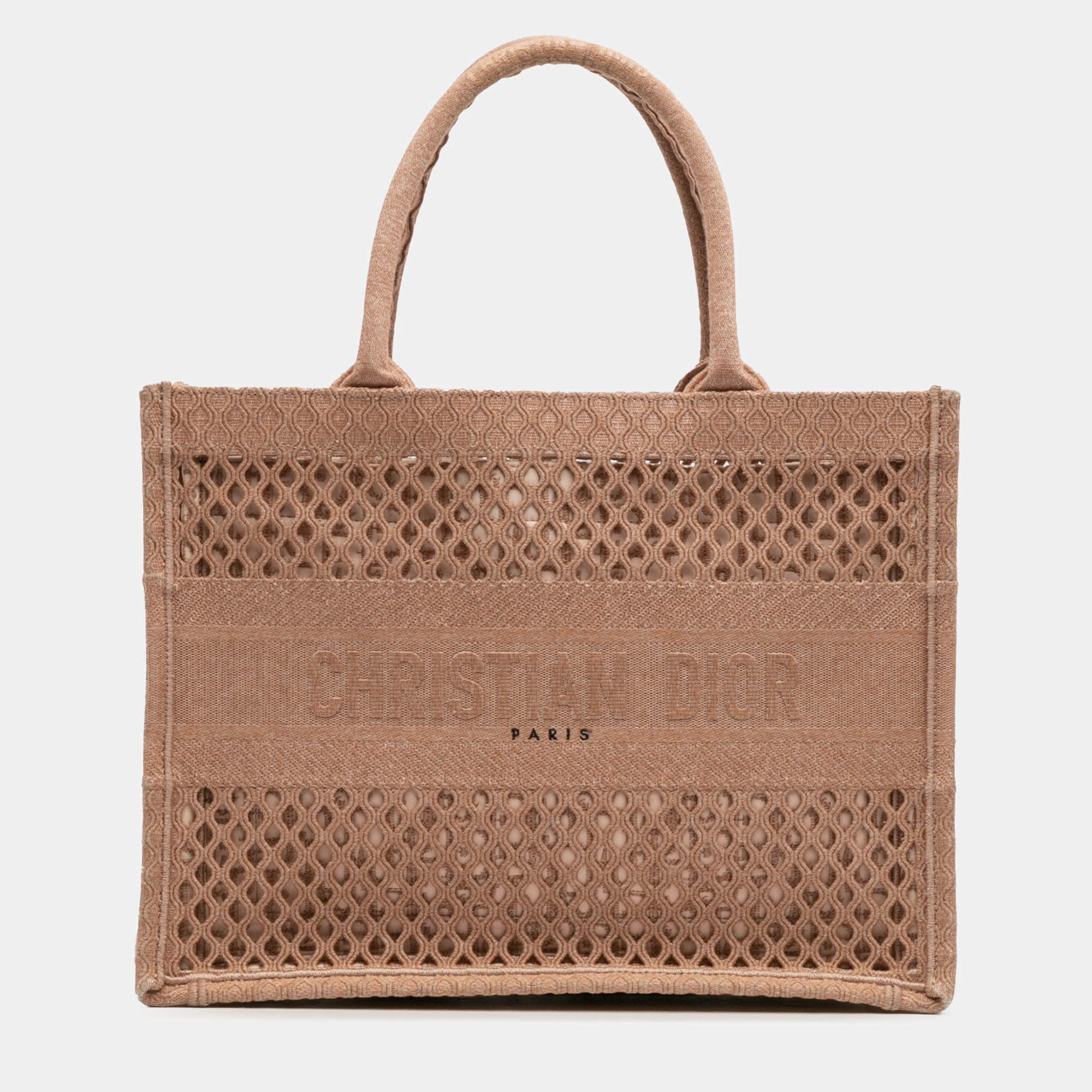 Pre Owned Dior Brown Medium Embroidered Mesh Book Tote