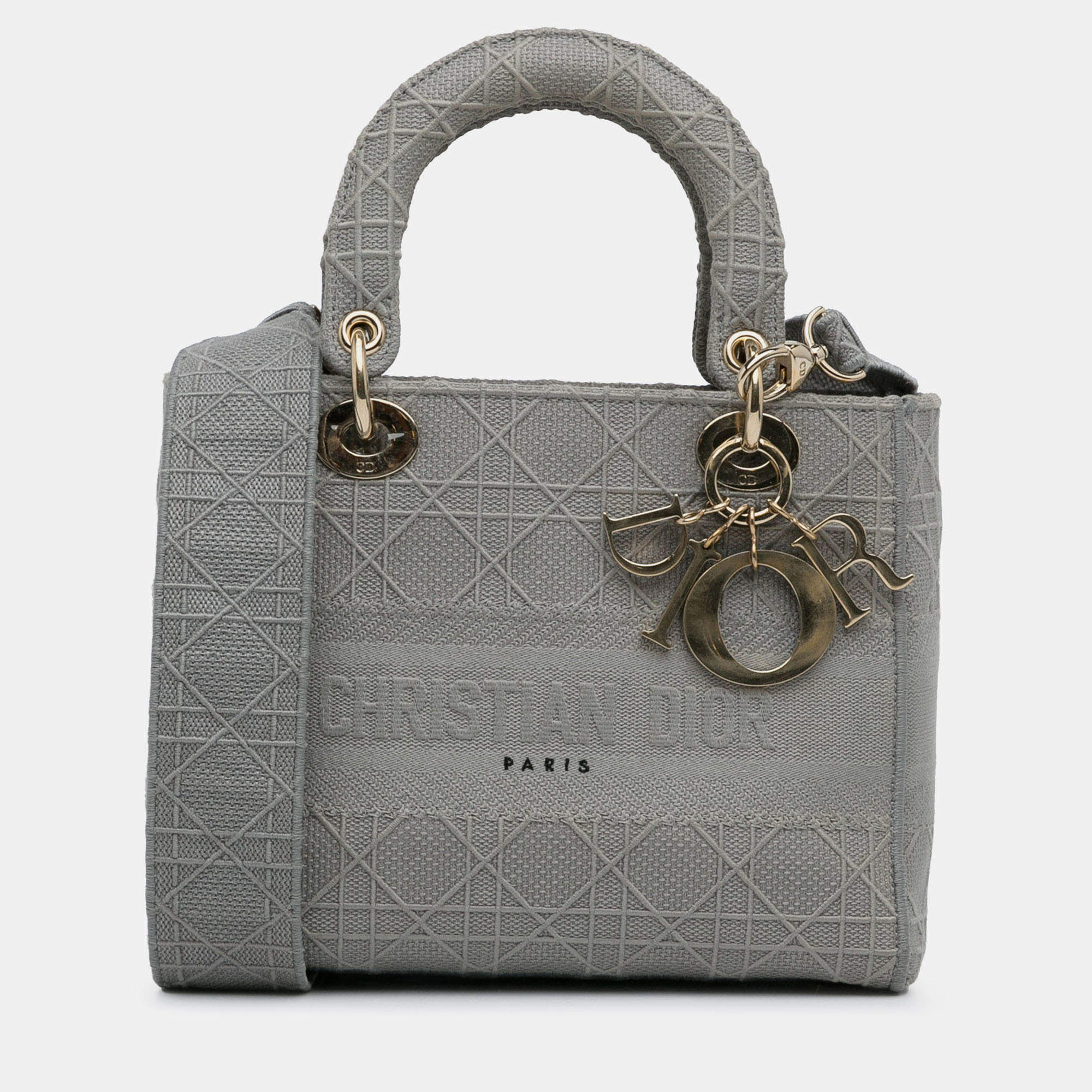 Pre Owned Dior Grey Medium Canvas Cannage Lady D Lite