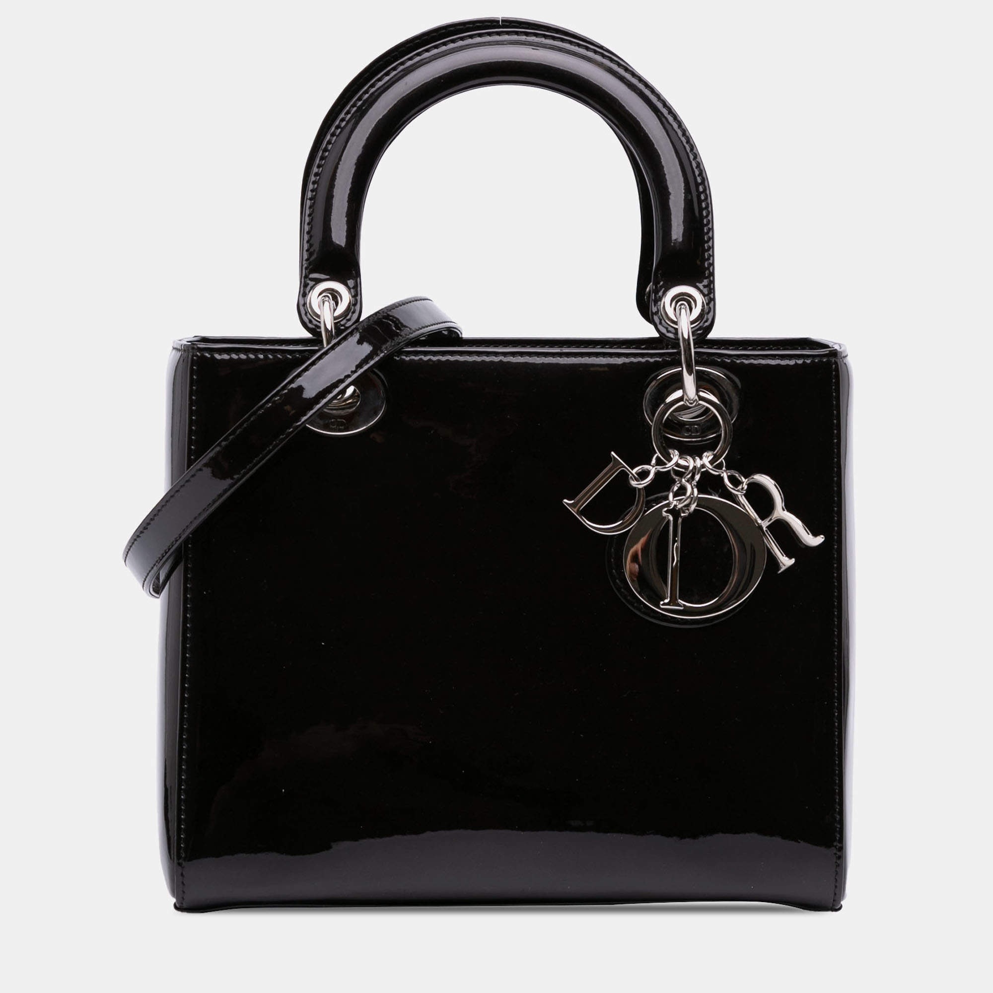 Pre Owned Dior Black Medium Patent Lady Dior