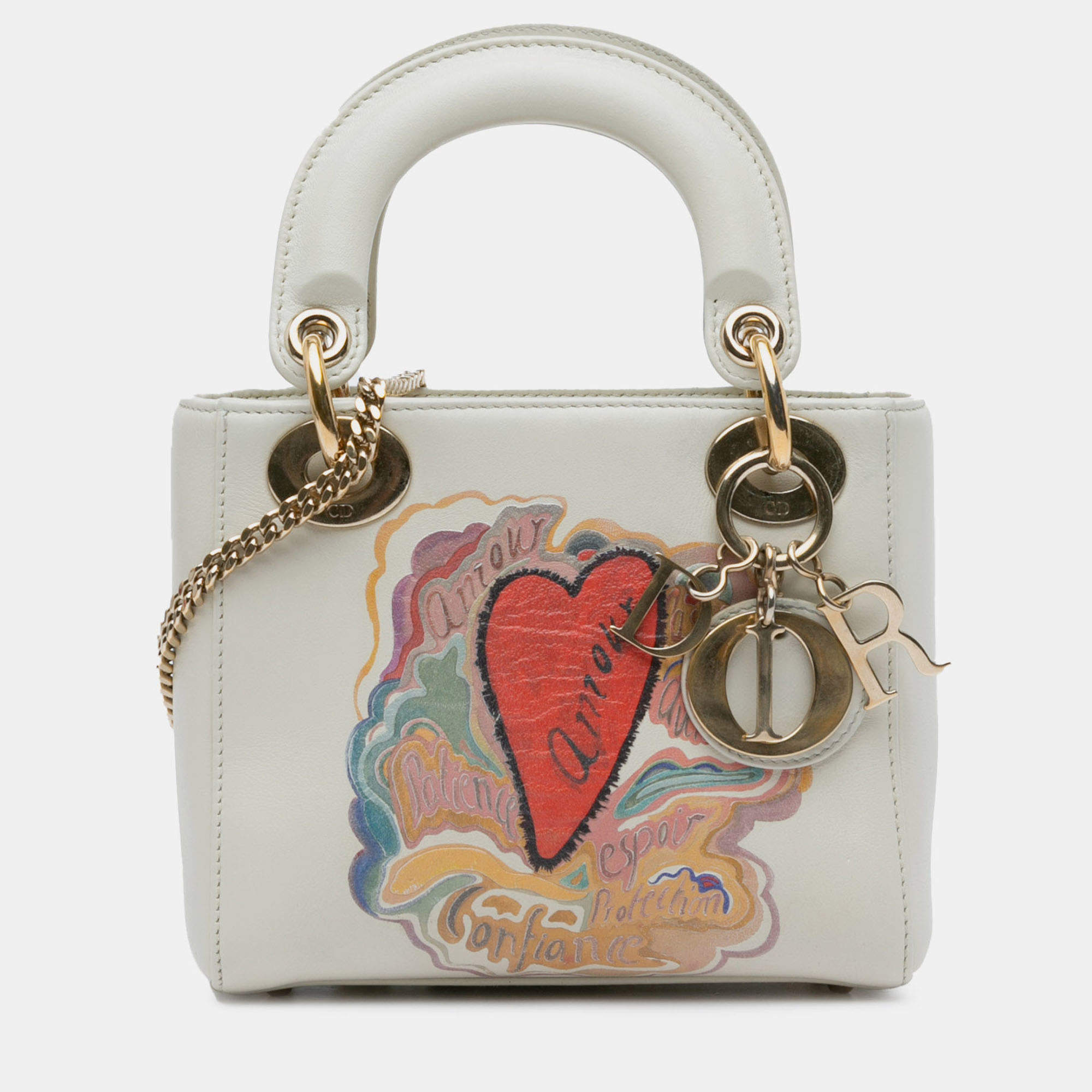 Pre Owned Dior White Niki De Saint Phalle Mini Calfskin Dioramour Lady Dior