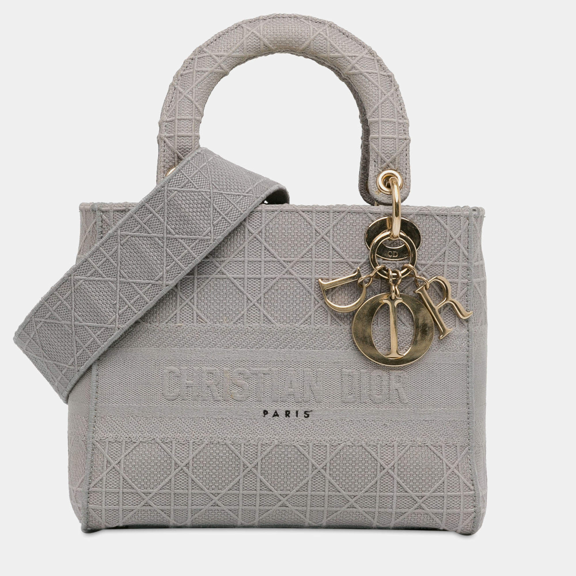 Pre Owned Dior Grey Medium Canvas Cannage Lady D Lite