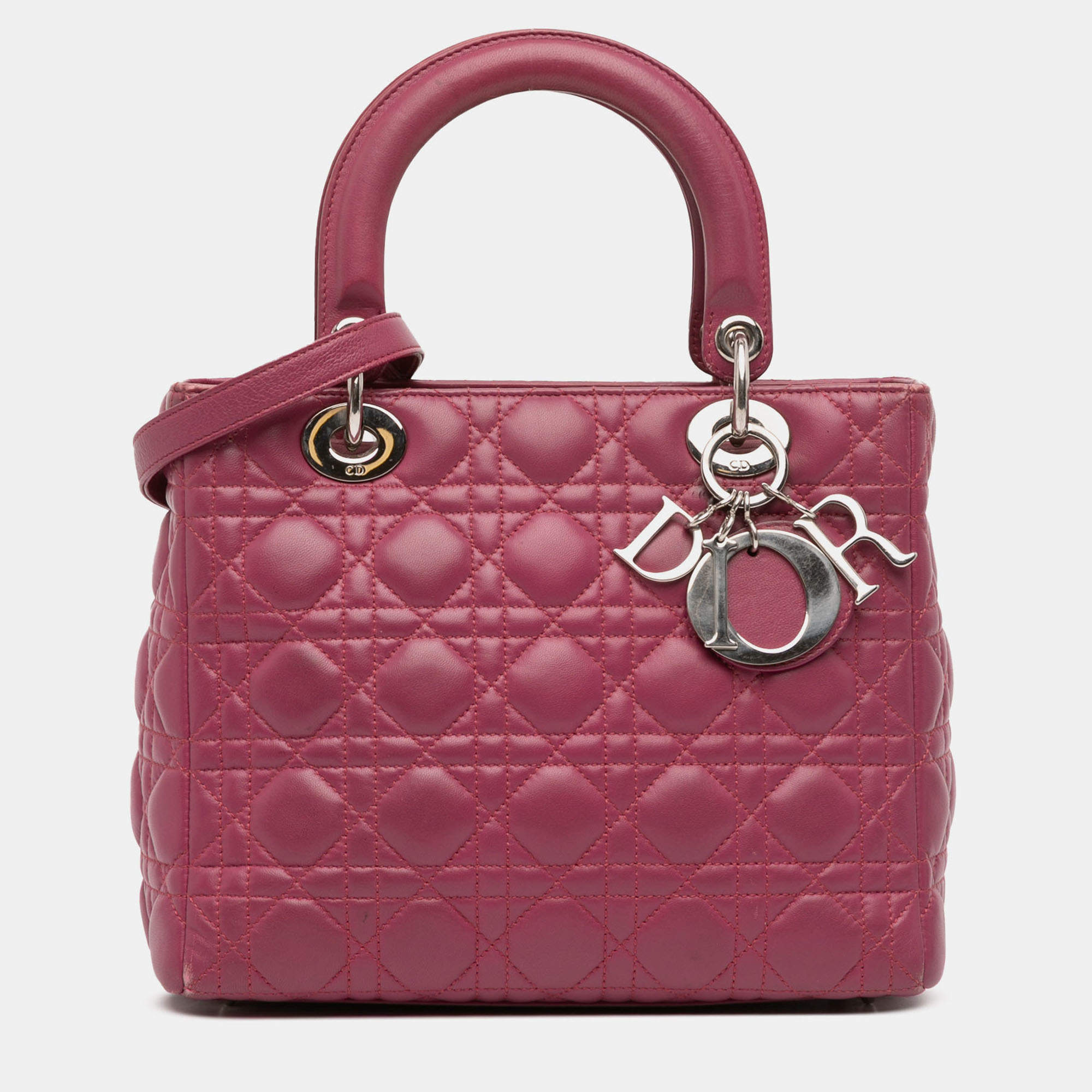 Pre Owned Dior Purple Medium Lambskin Cannage Lady Dior