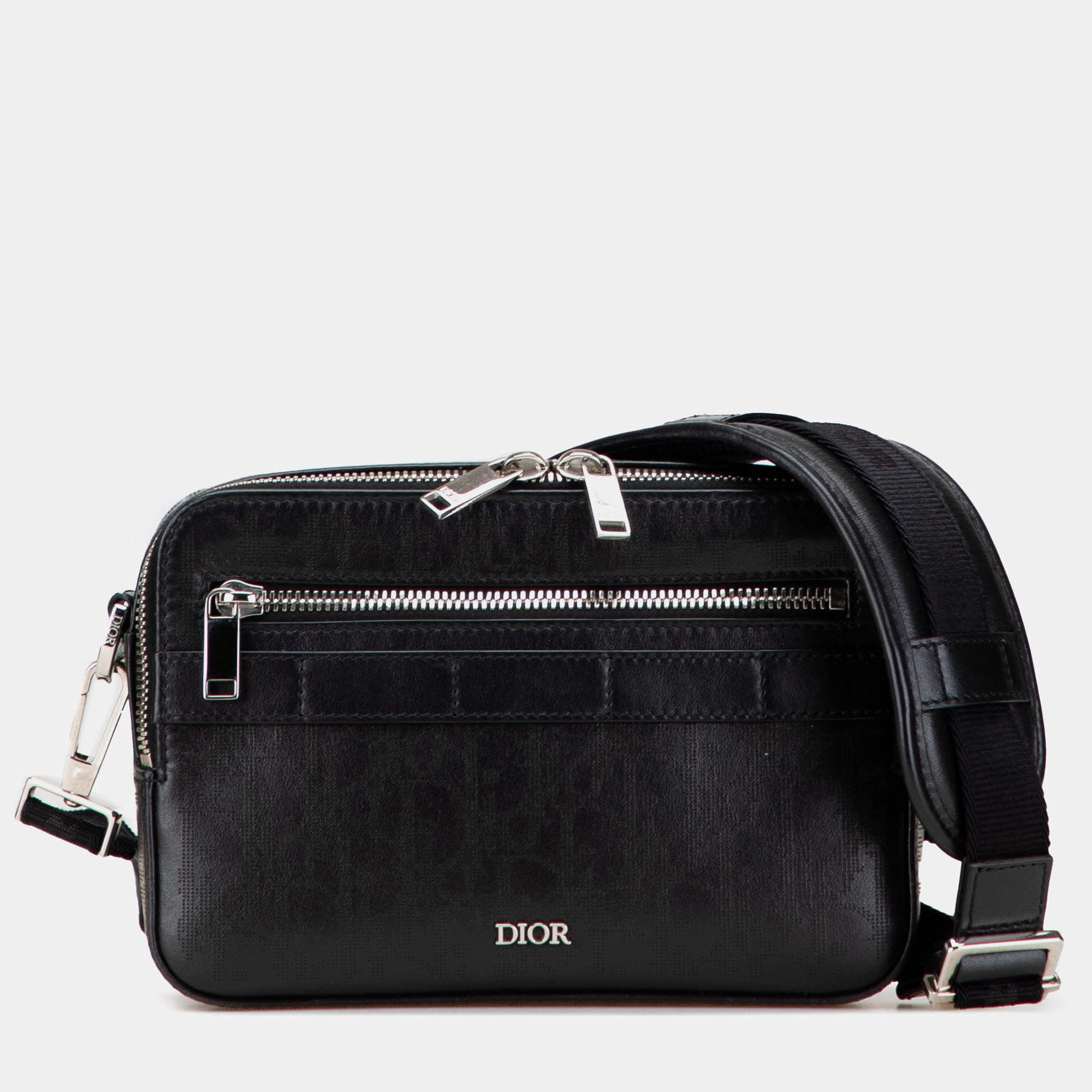 Pre Owned Dior Black Perforated Oblique Calfskin Galaxy Safari Crossbody
