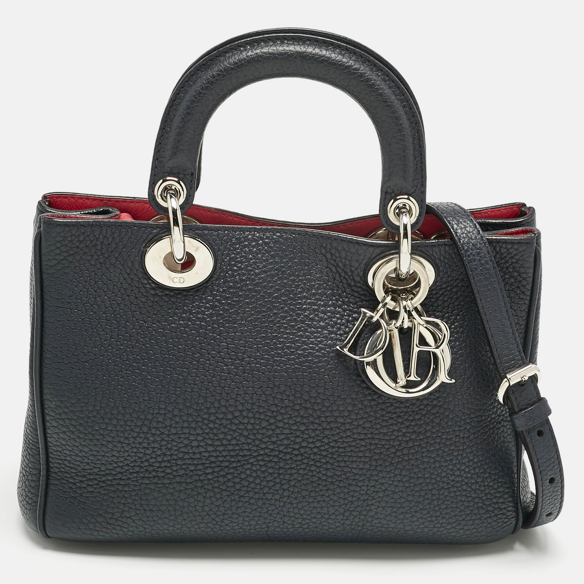 Pre Owned Dior Dark Blue Leather Mini Diorissimo Tote