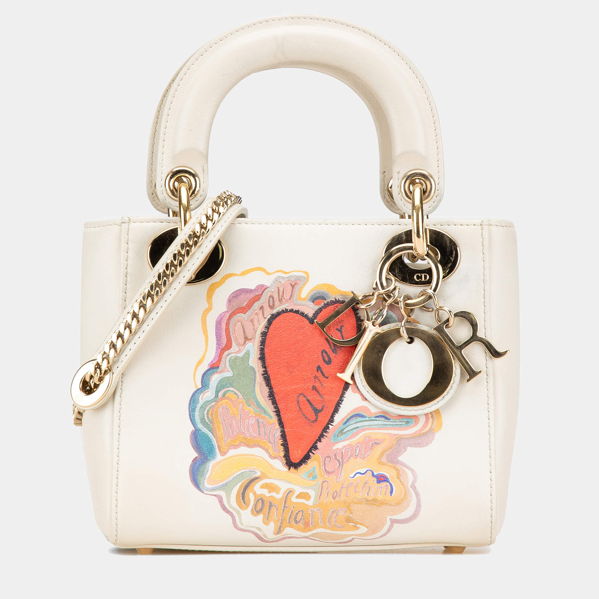 Pre Owned Dior White Niki De Saint Phalle Mini Calfskin Dioramour Lady Dior