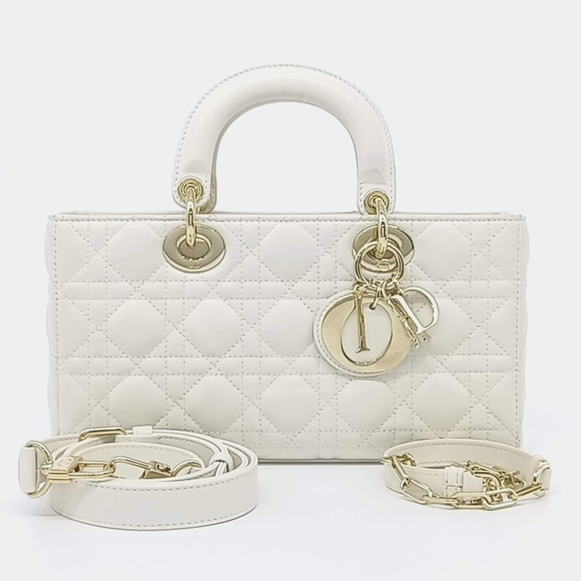 Pre Owned Dior White Leather D-JOY Medium
