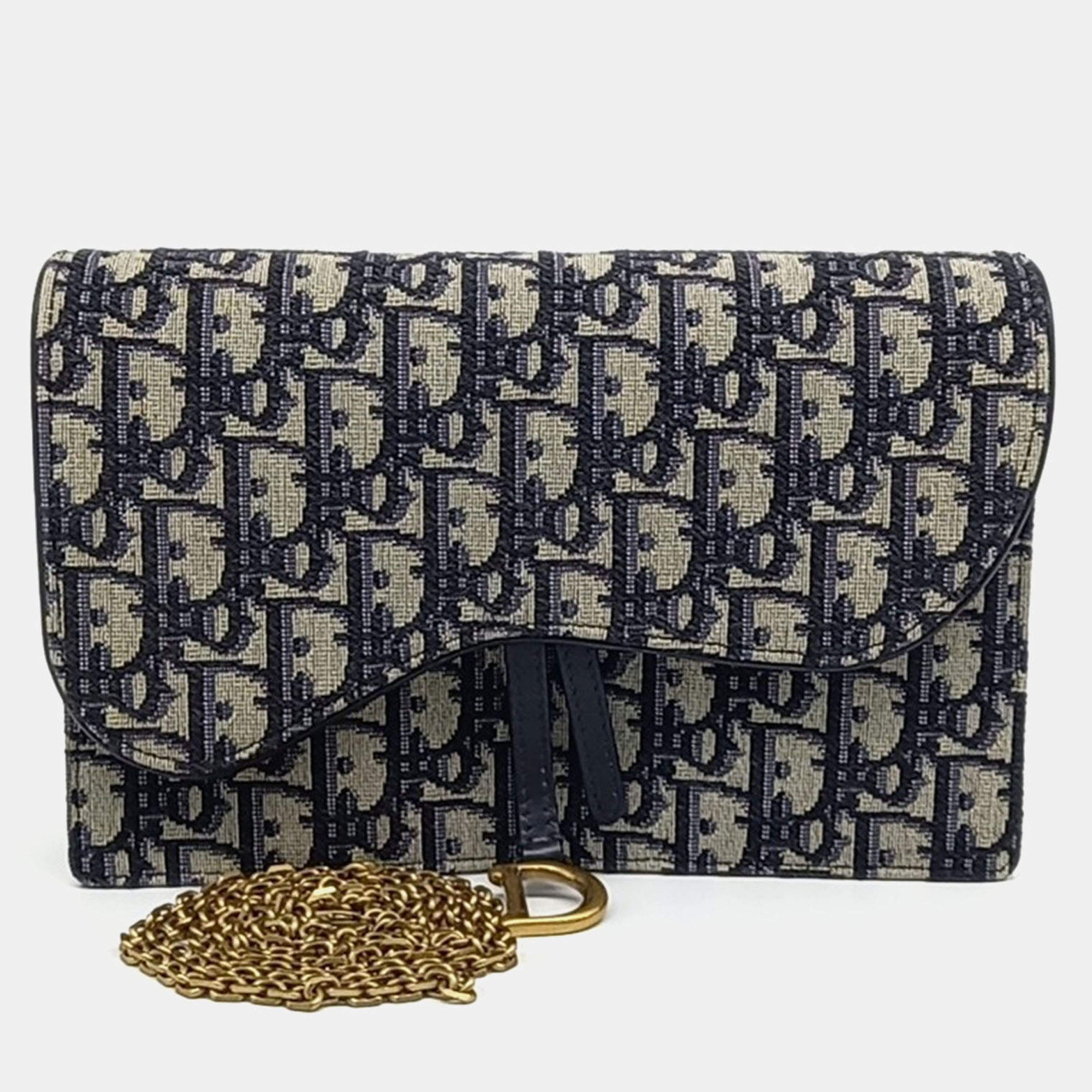 Pre Owned Dior Oblique Saddle Chain Crossbody Bag