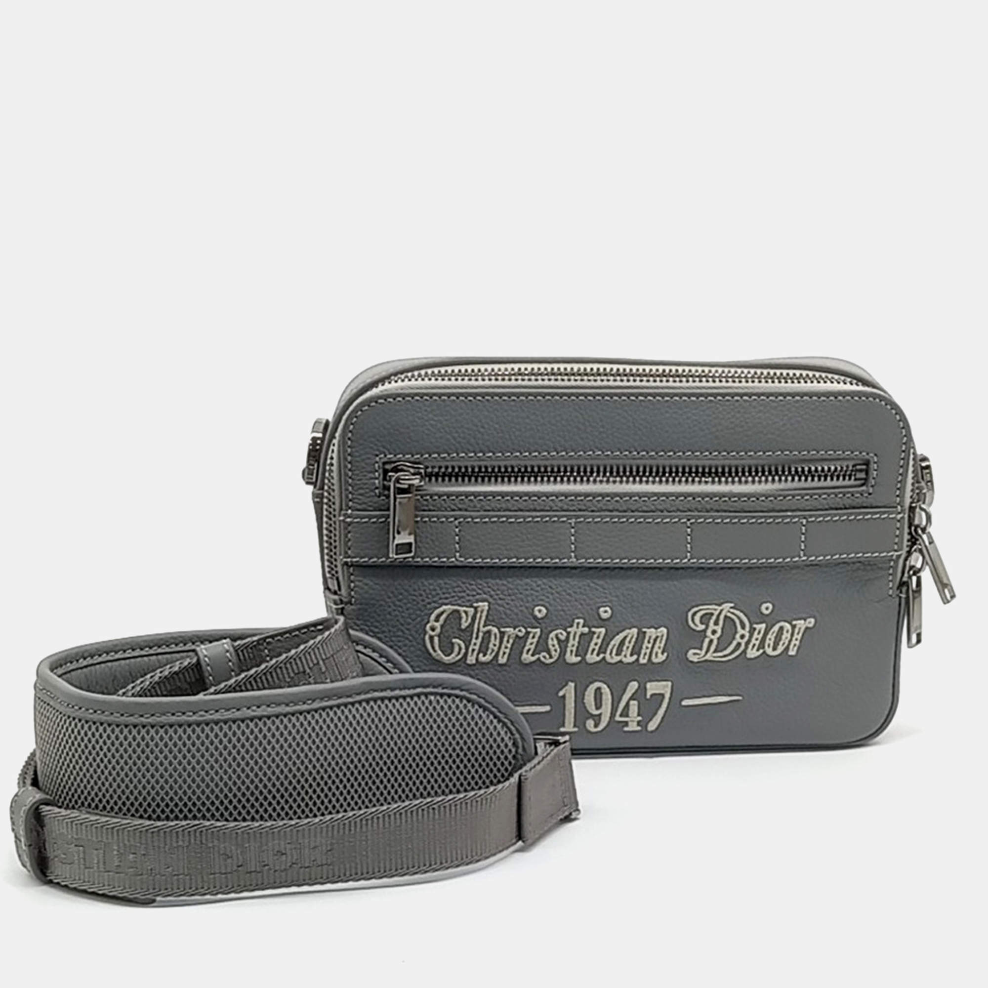 Pre Owned Dior Grey Leather Safari Messenger Bag