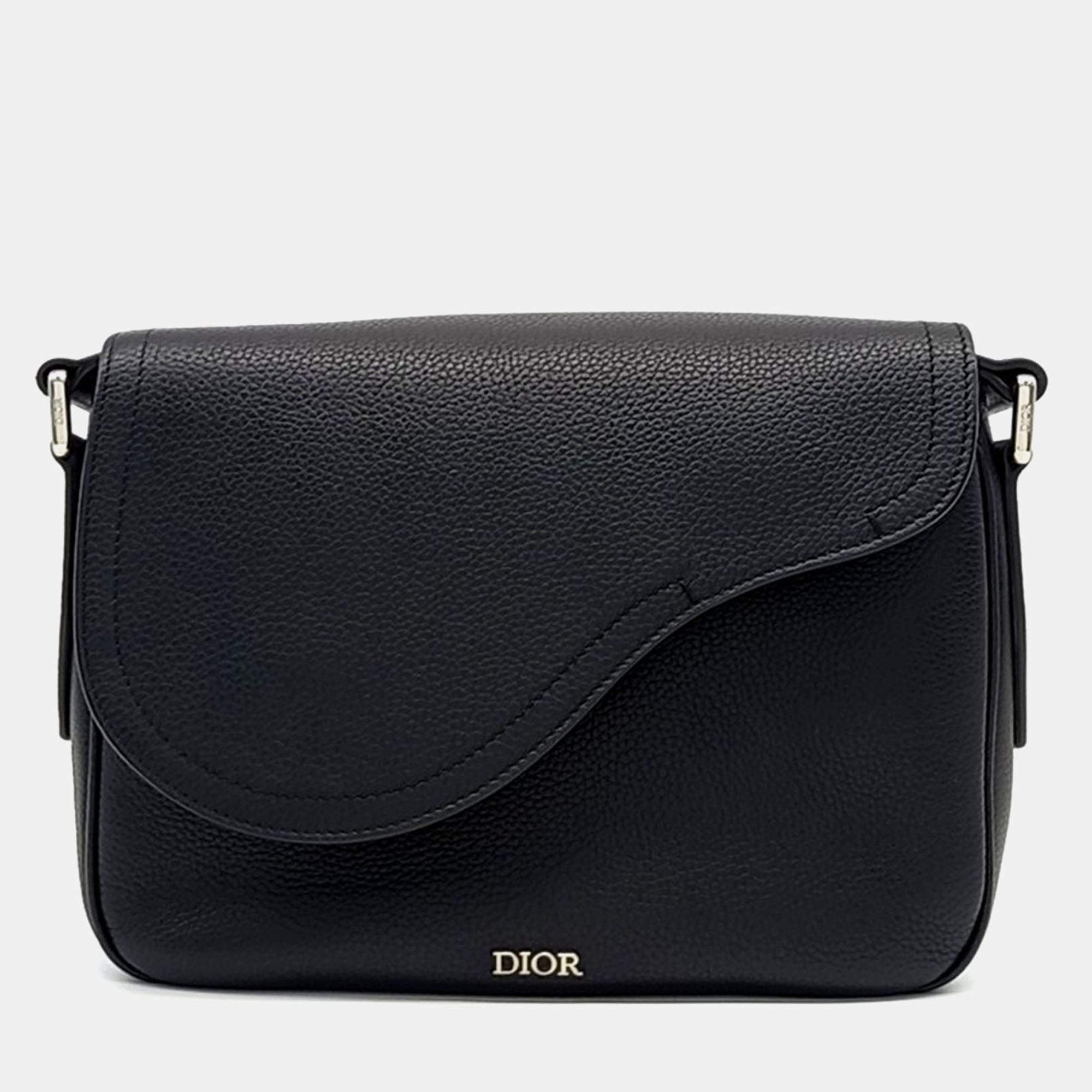 Pre Owned Dior Black Leather Saddle Mini Messenger Bag