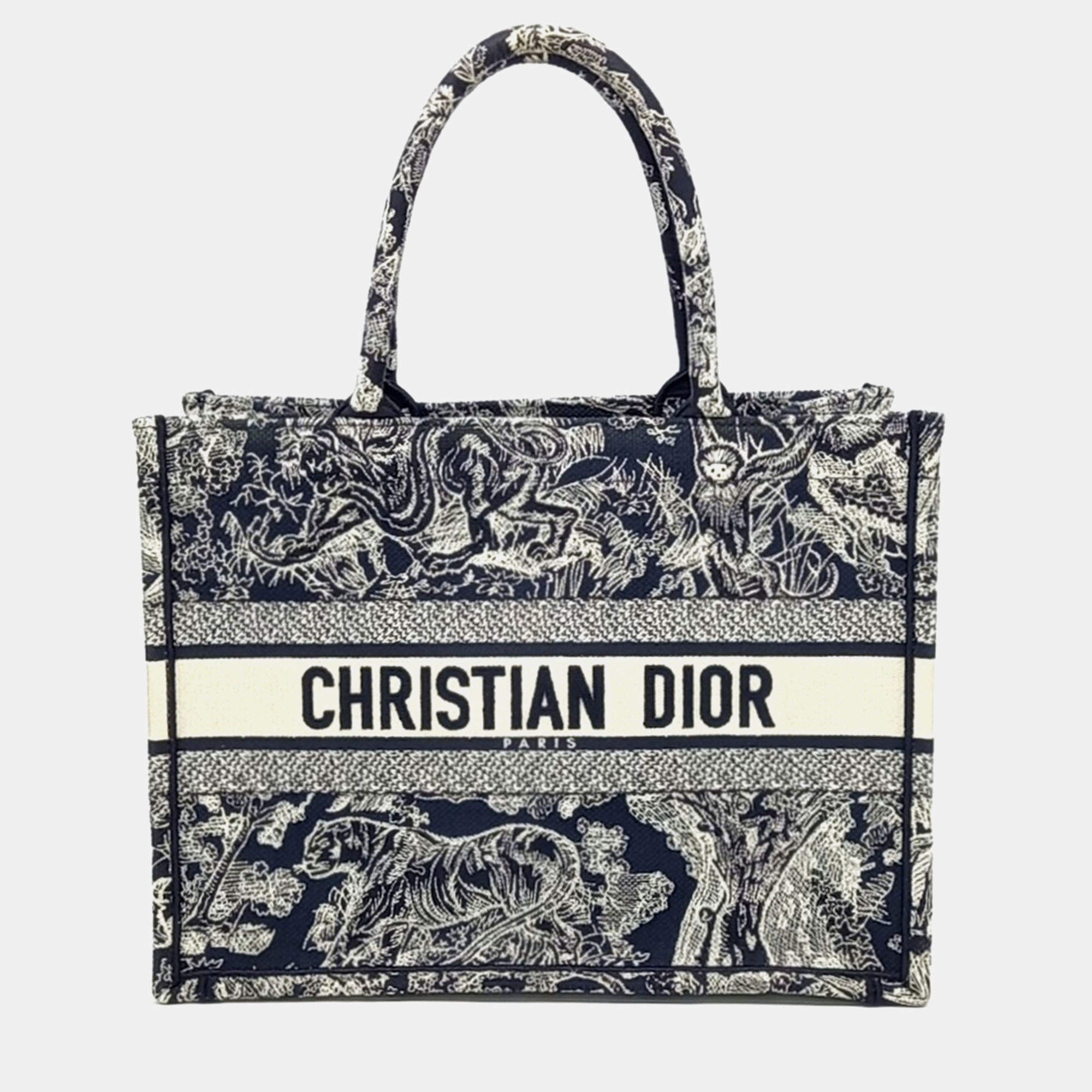 Pre Owned Dior Navy Blue/White Canvas Book Tote Bag