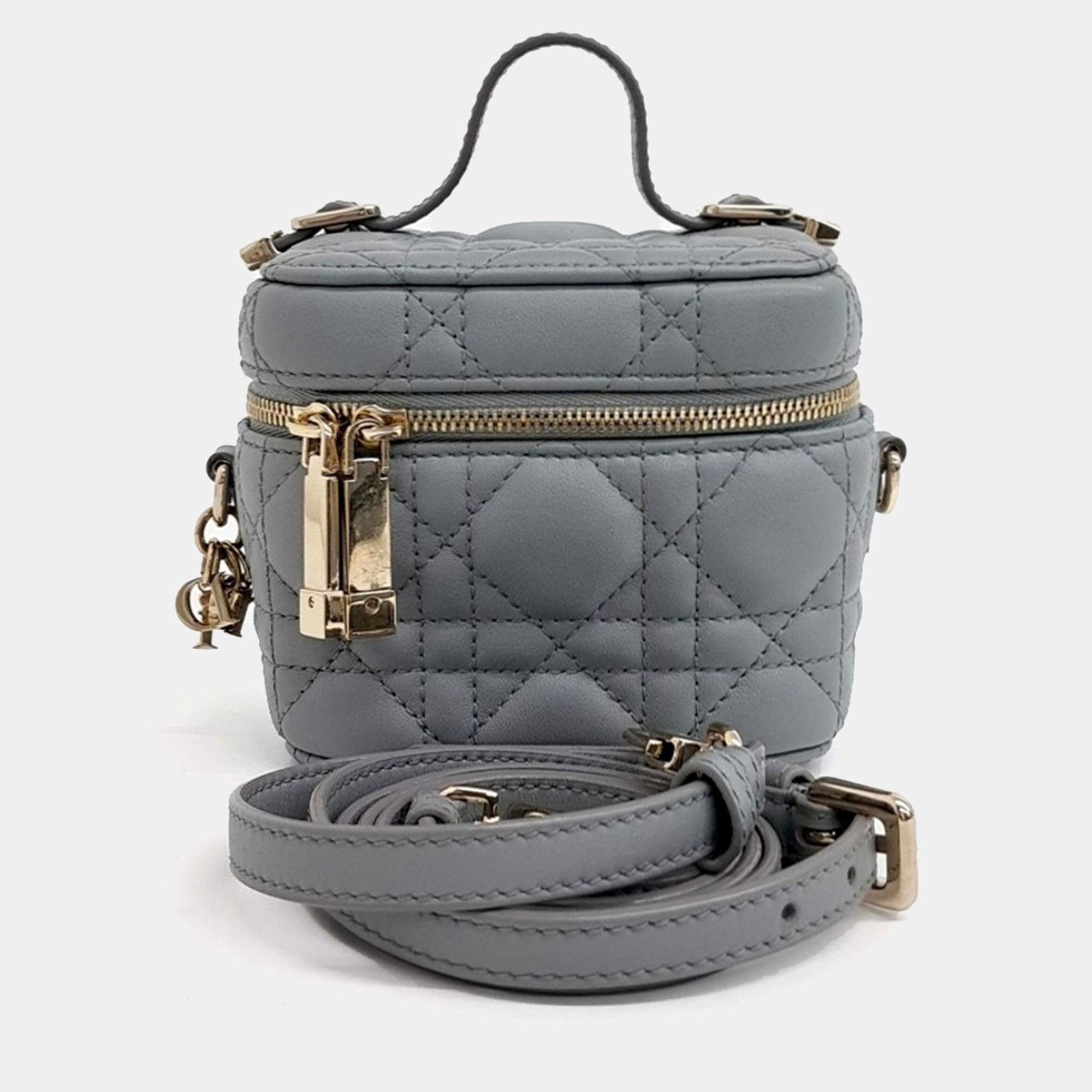 Pre Owned Dior Grey Leather Cannage Micro Vanity