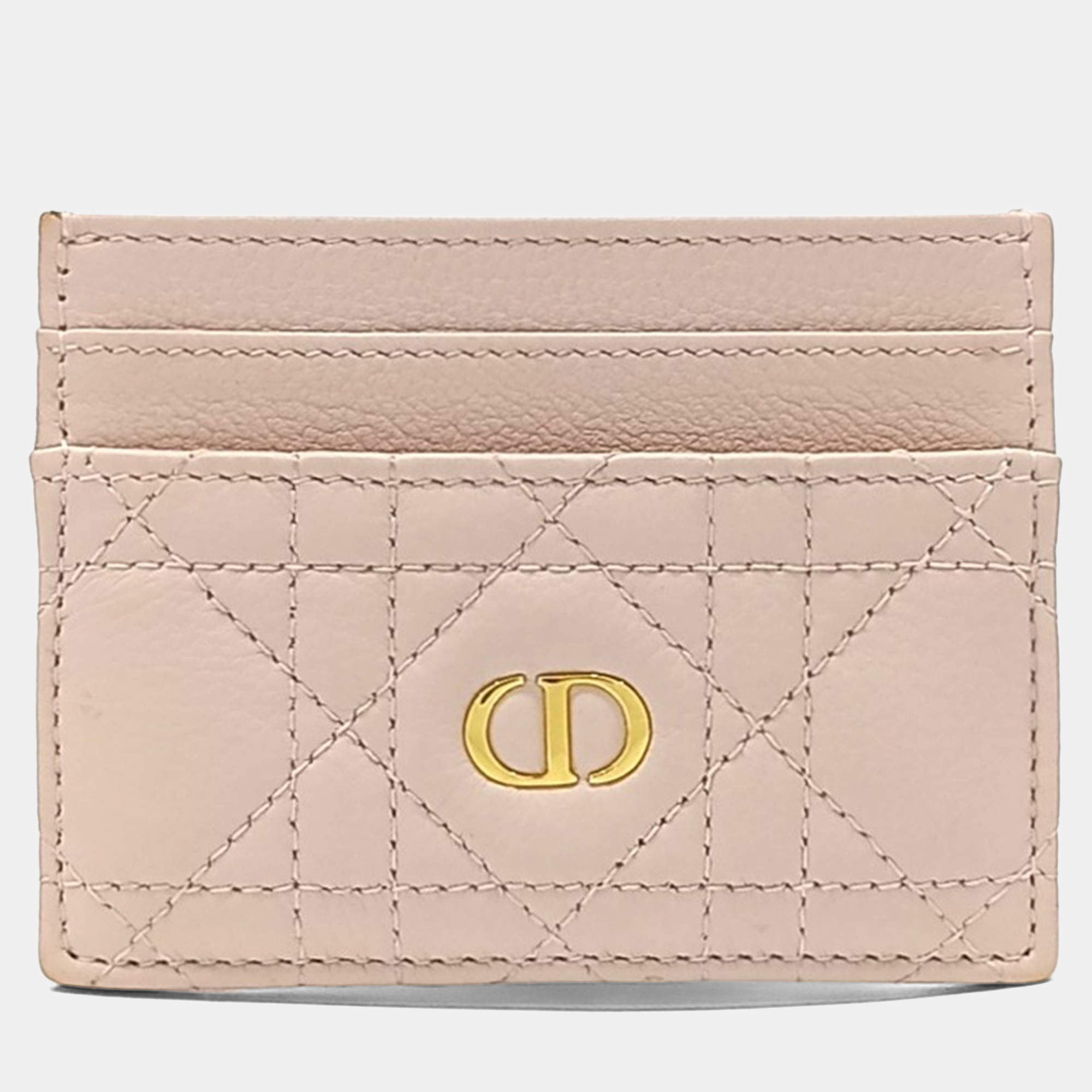Pre Owned Dior Pink Leather Caro Card Holder