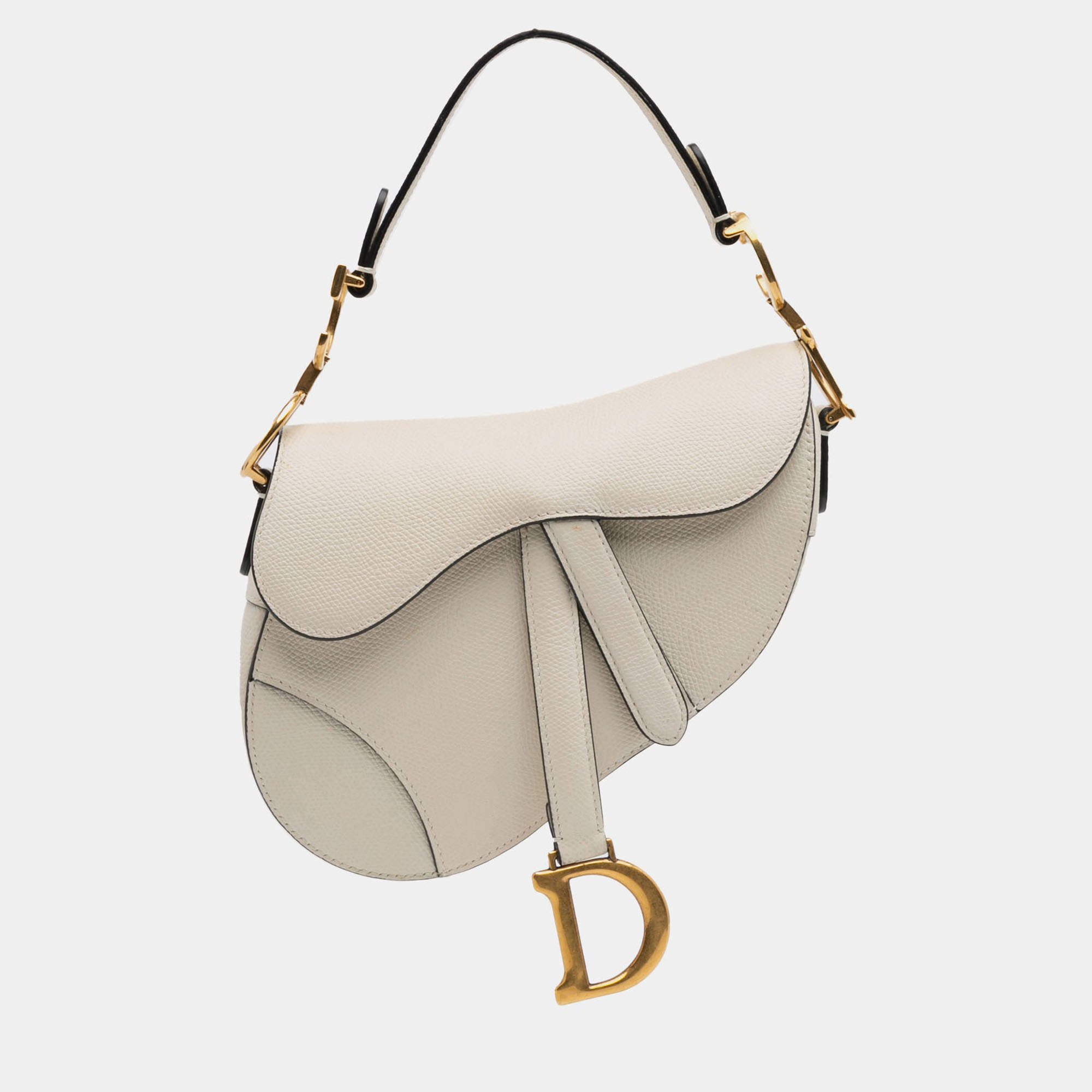 Pre Owned Dior White Mini Grained Calfskin Saddle Bag