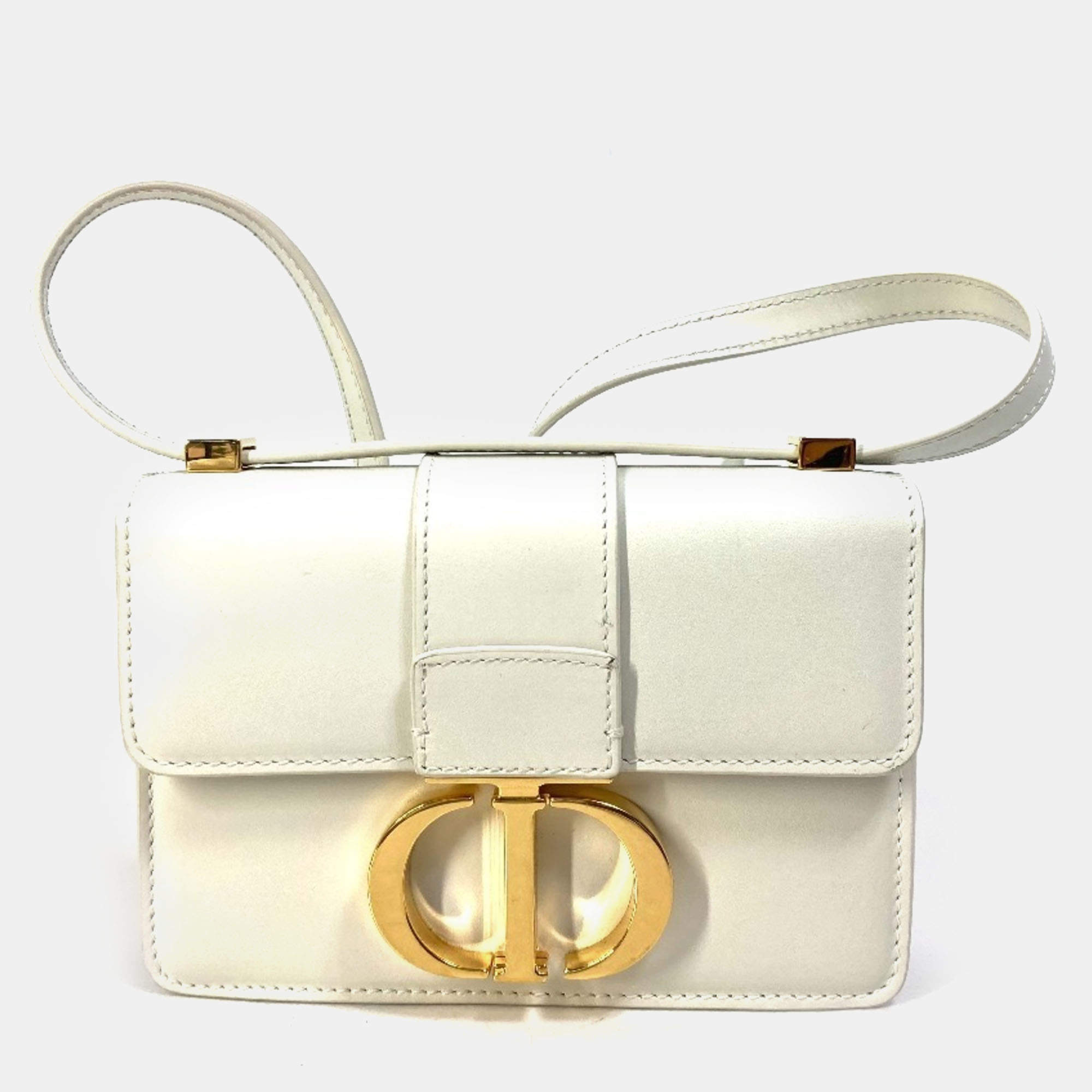 Pre Owned Christian Dior Montaigne 30 Pochette Pouch Shoulder Bag In White Leather