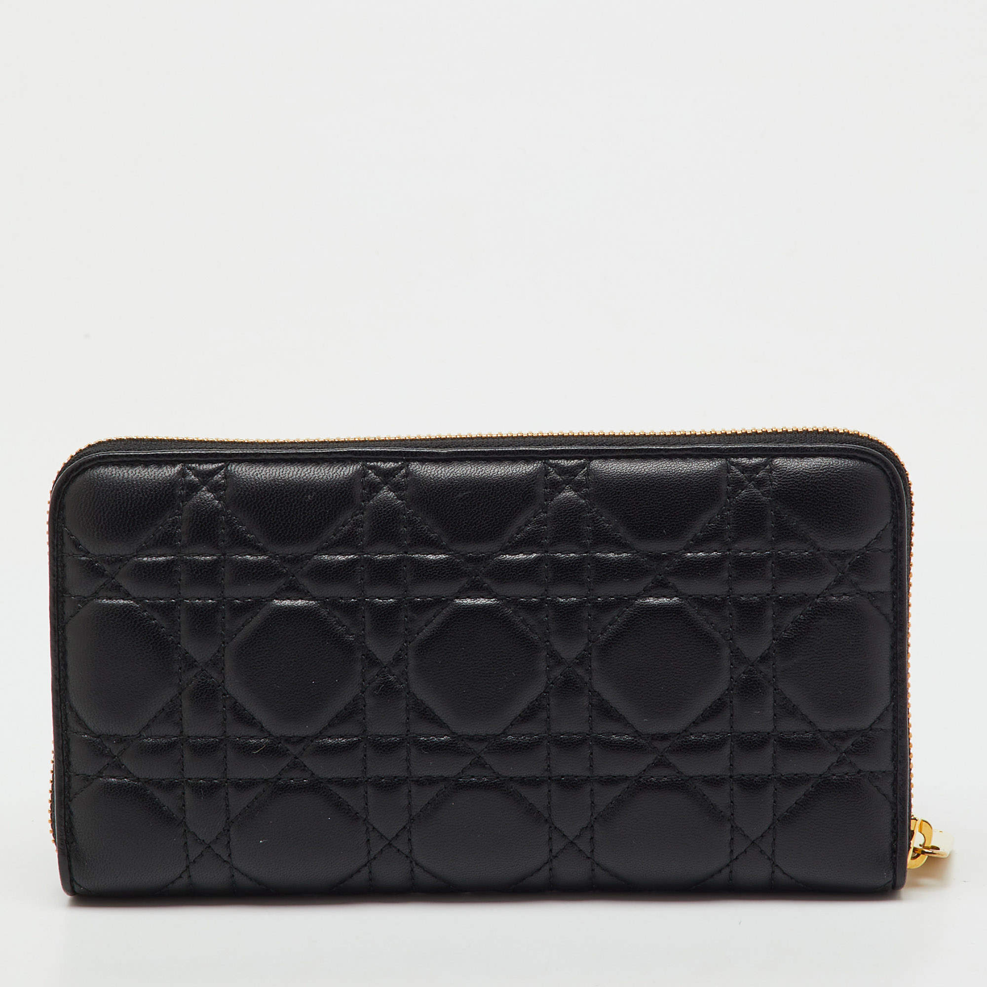Dior Black Cannage Leather Lady Dior Zip Around Wallet Dior