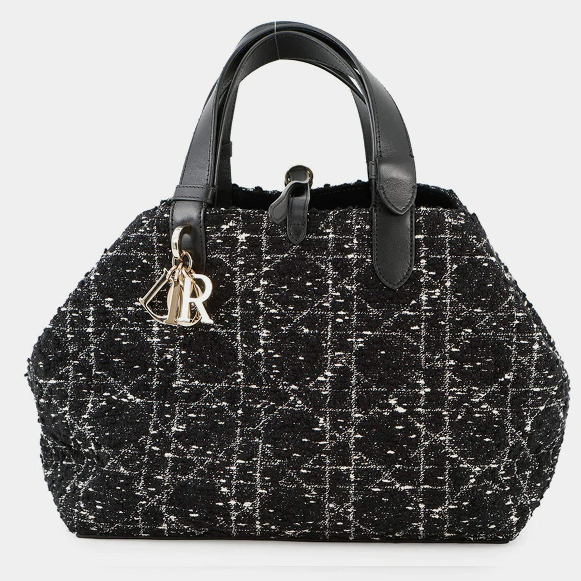 Pre Owned Dior To Jules Bag Black/White Tweed Calf Leather Size Medium
