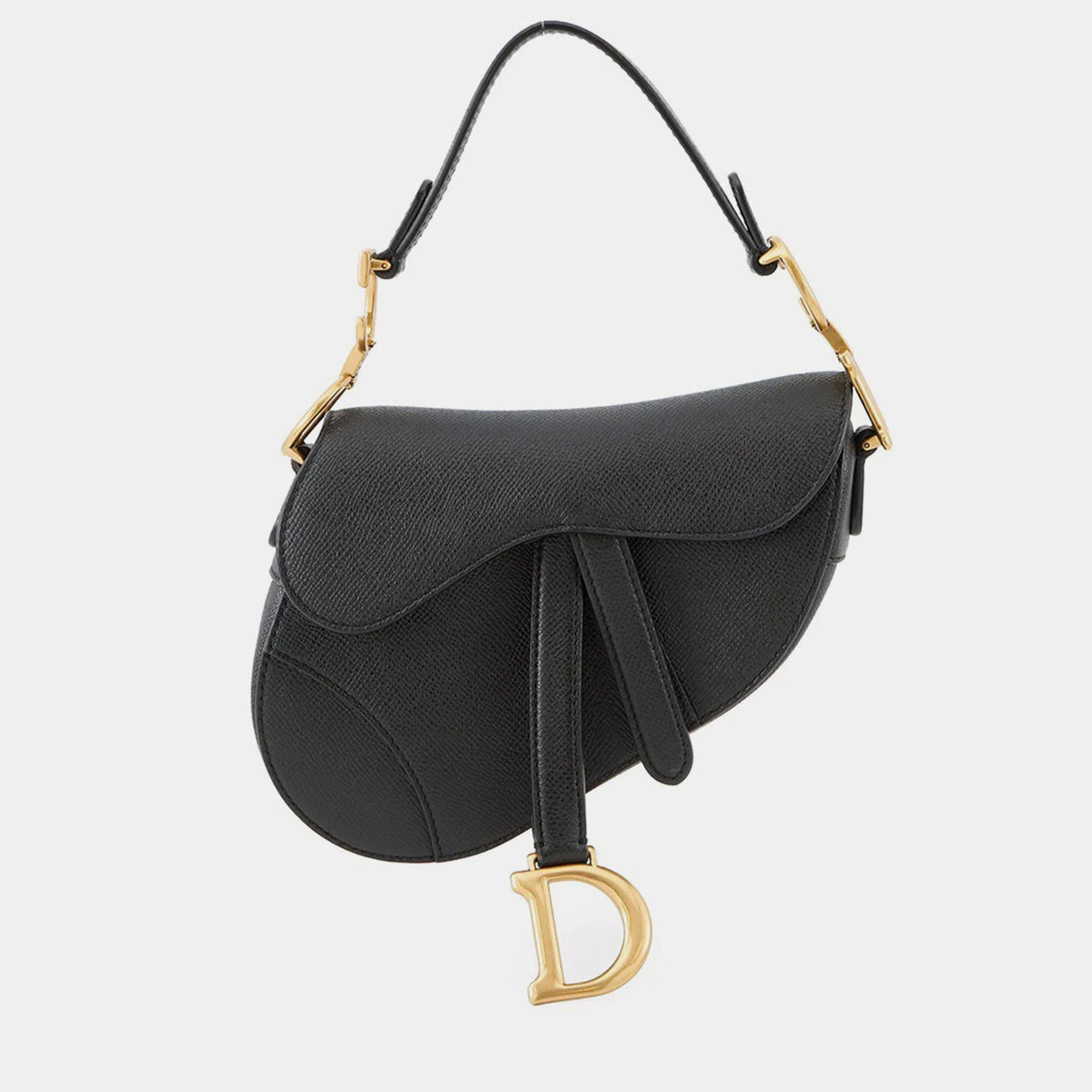 Pre Owned Dior Saddle Bag Black Leather Size Mini