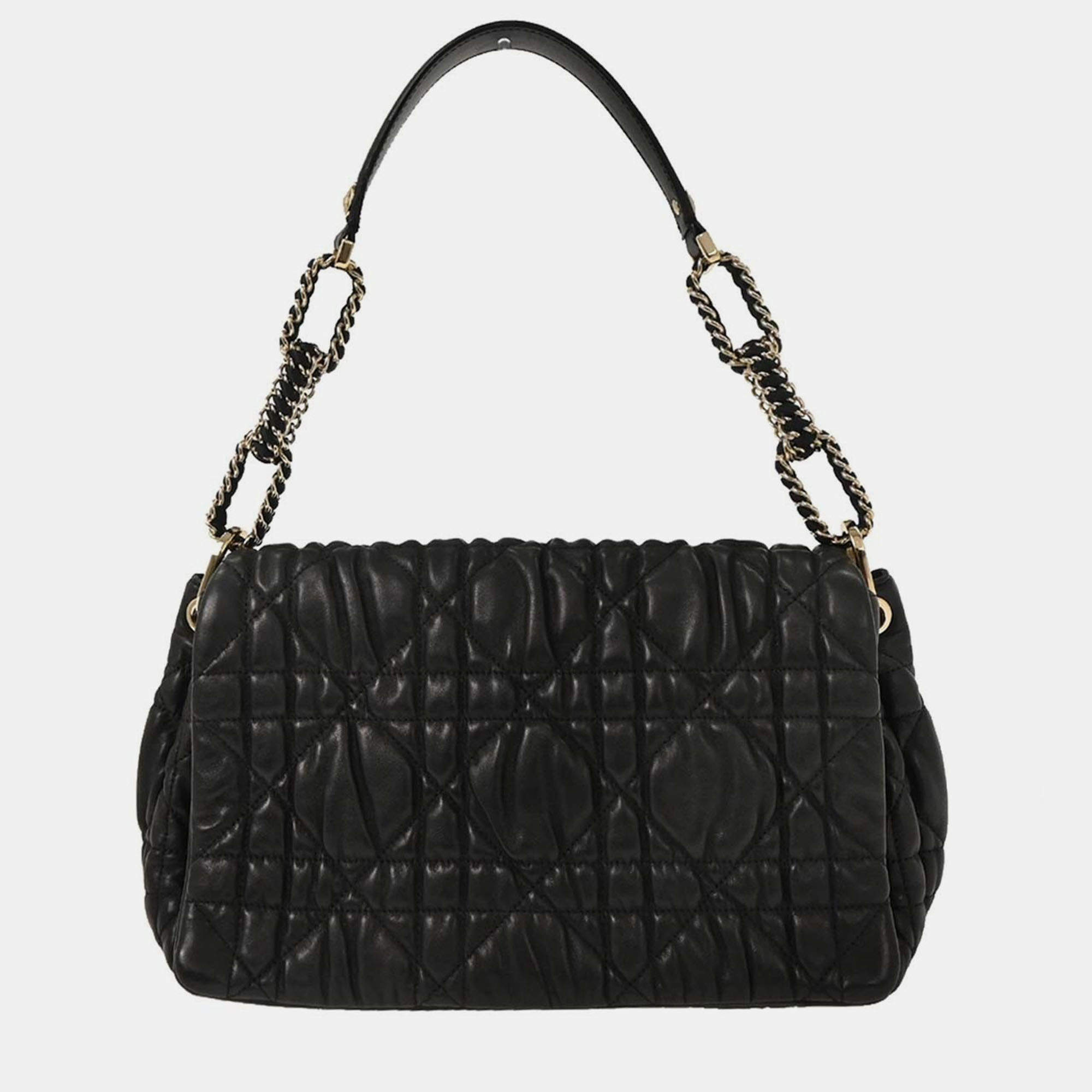 Pre Owned Christian Dior Black Lambskin Cannage Handbag 15-BO-0160