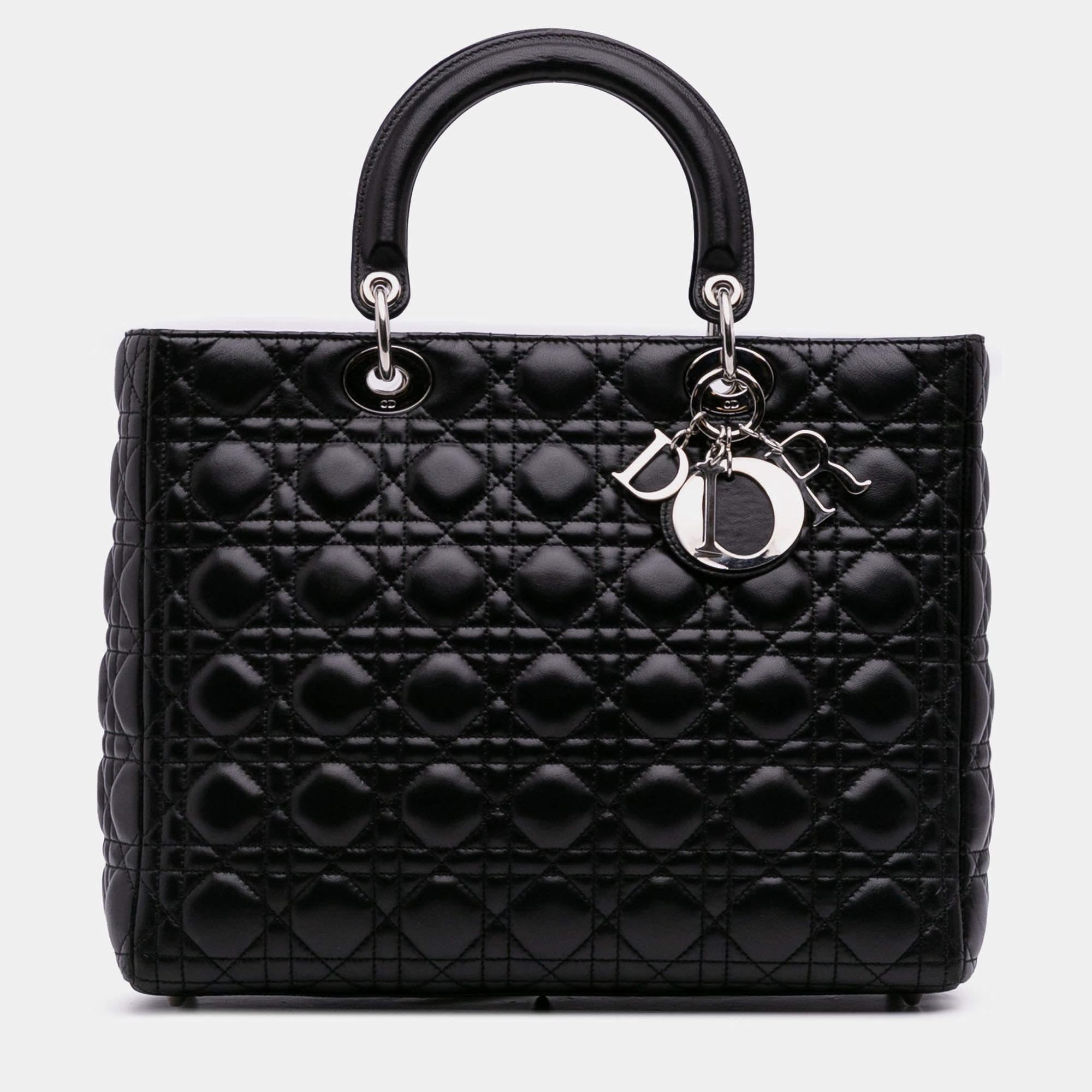 Pre Owned Dior Black Large Lambskin Cannage Lady Dior