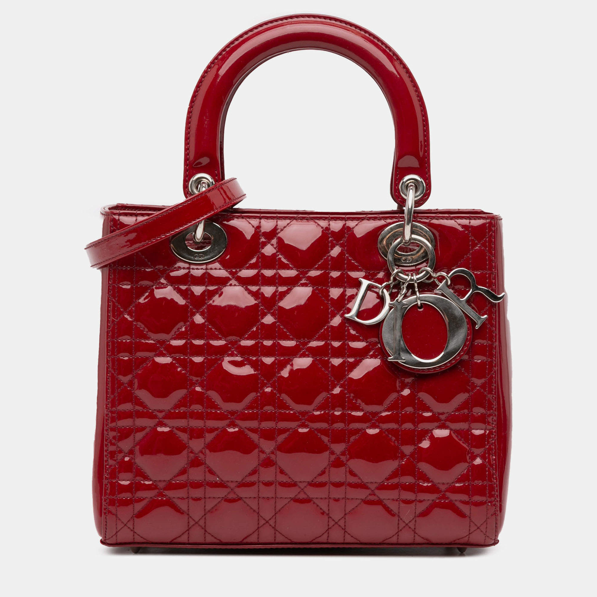 Pre Owned Dior Red Medium Patent Cannage Lady Dior