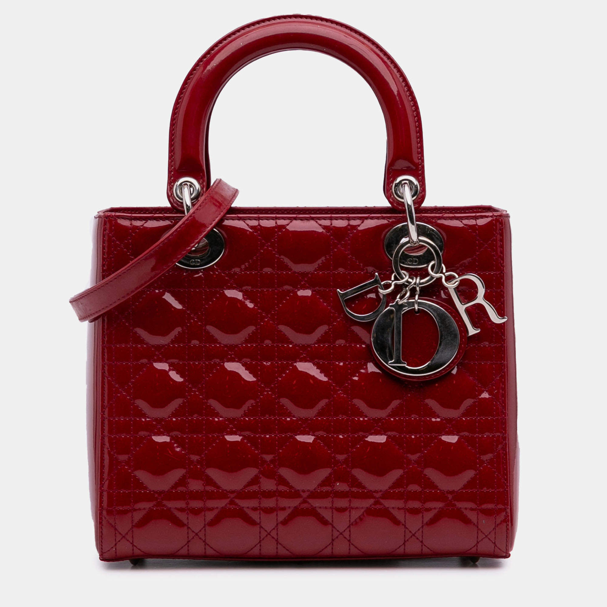 Pre Owned Dior Red Medium Patent Cannage Lady Dior