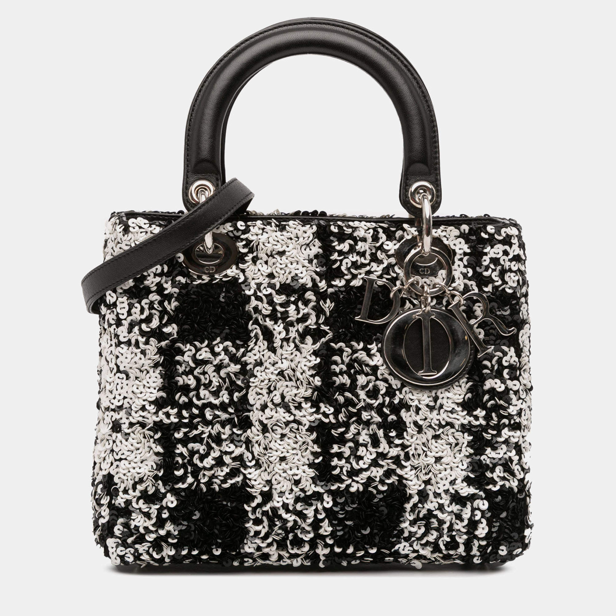 Pre Owned Dior Black Medium Lambskin Sequin Embellished Lady Dior