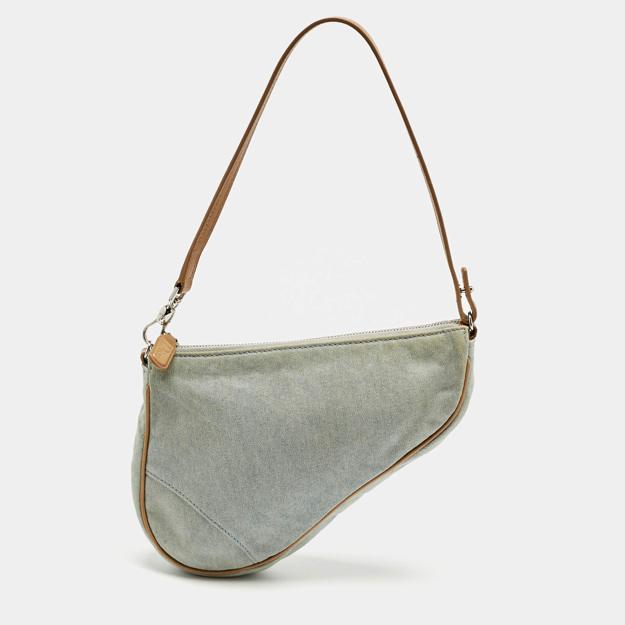 Pre Owned Dior Washed Blue Denim Mini Saddle Bag