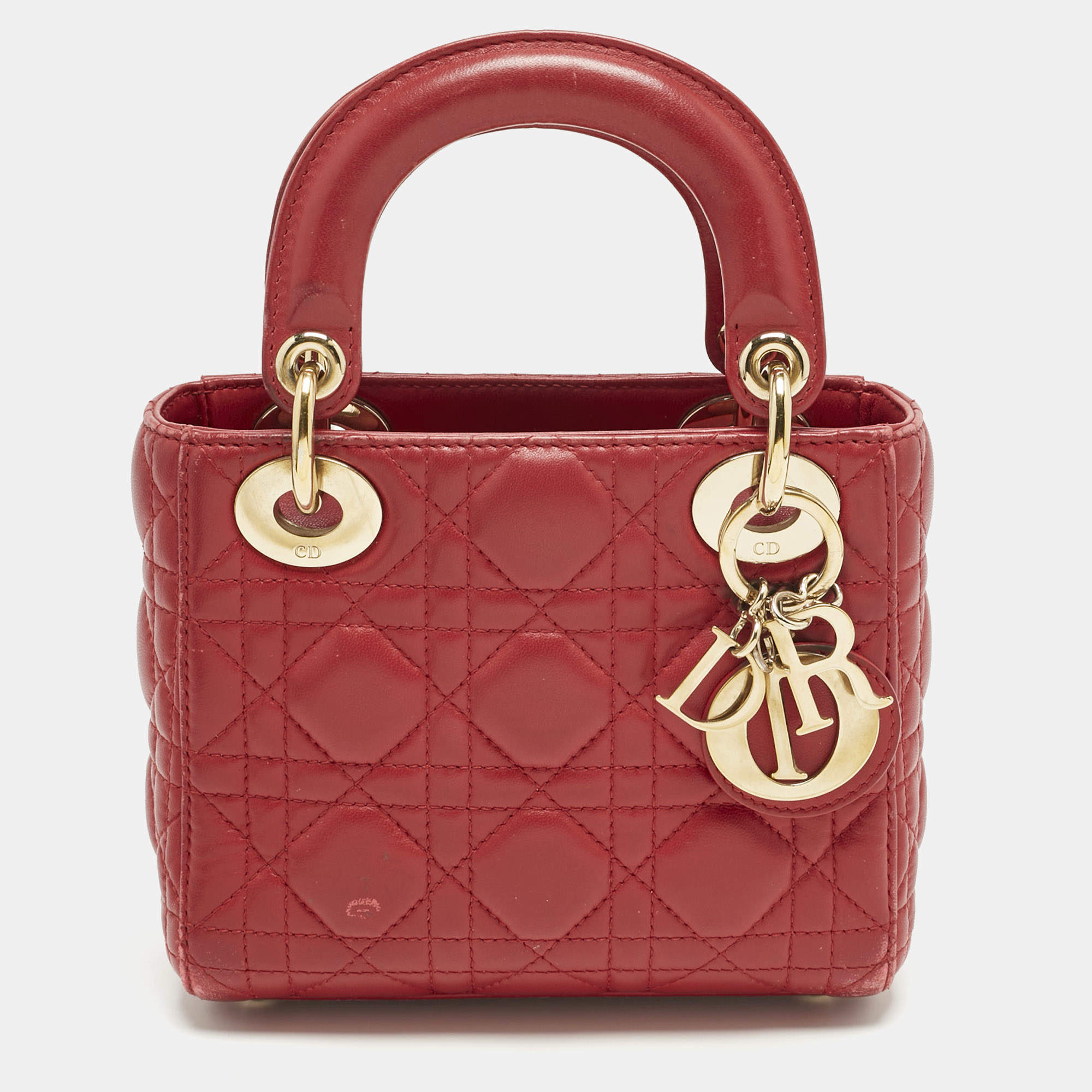 Pre Owned Dior Red Cannage Leather Mini Lady Dior Tote