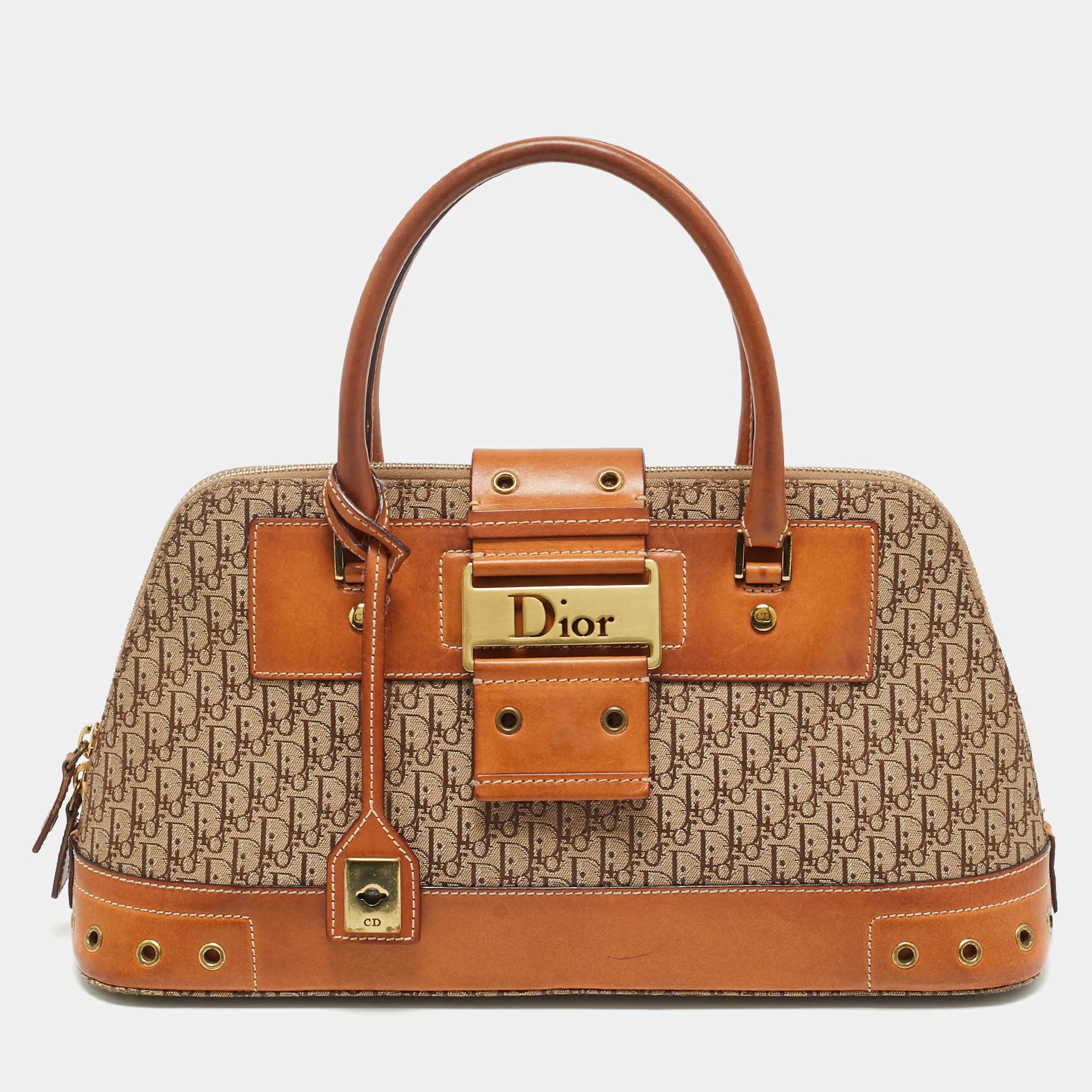 Pre Owned Dior Tan/Beige Oblique Canvas and Leather Street Chic Dome Bag