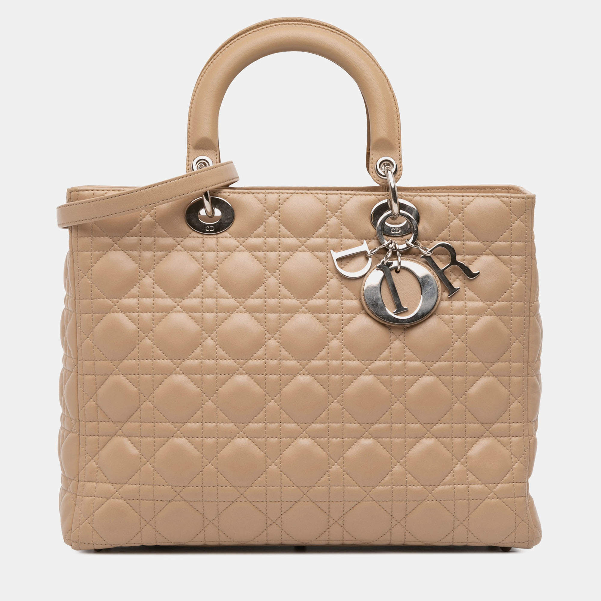 Pre Owned Dior Brown Large Lambskin Cannage Lady Dior