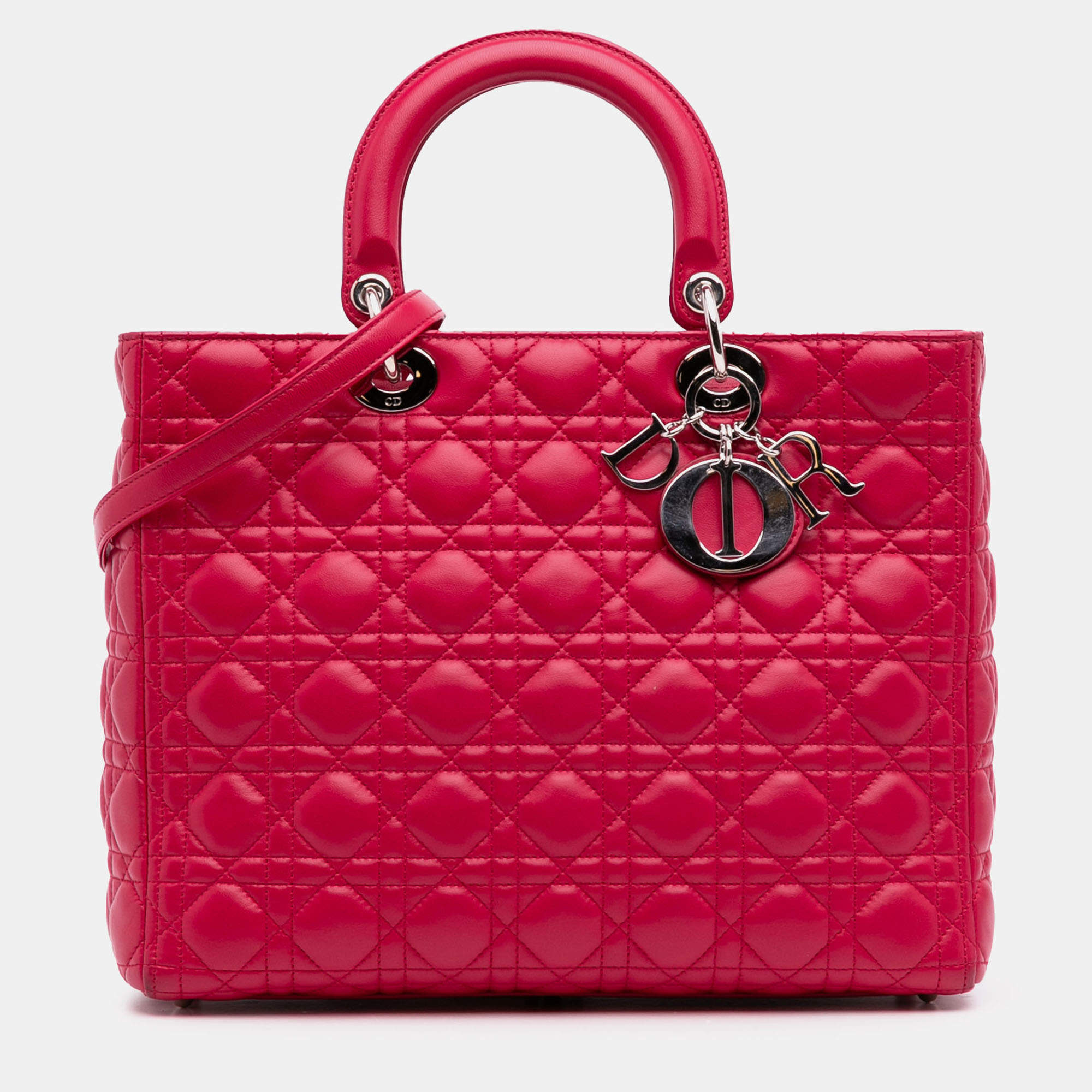 Pre Owned Dior Pink Large Lambskin Cannage Lady Dior