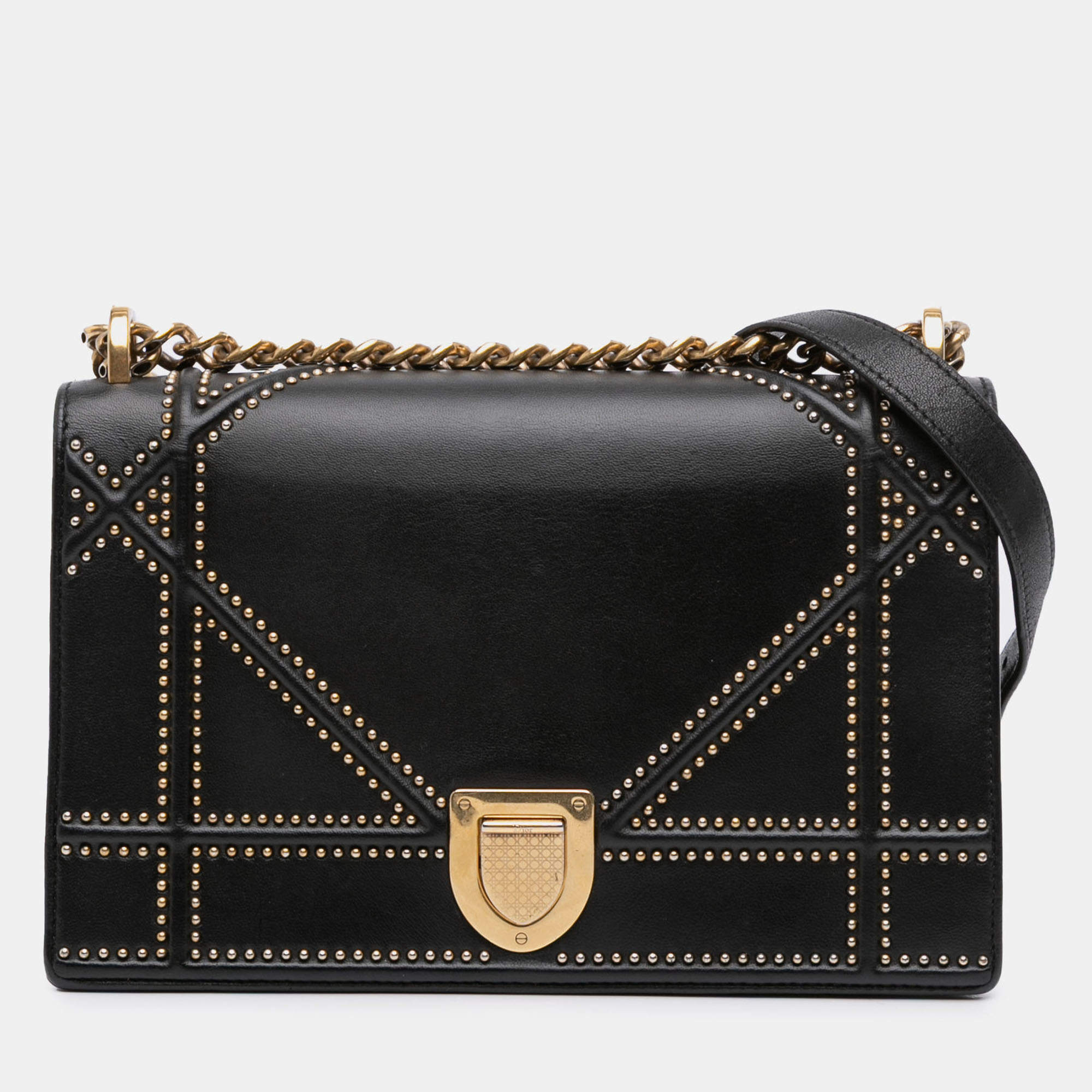 Pre Owned Dior Black Medium Studded Lambskin Diorama Flap