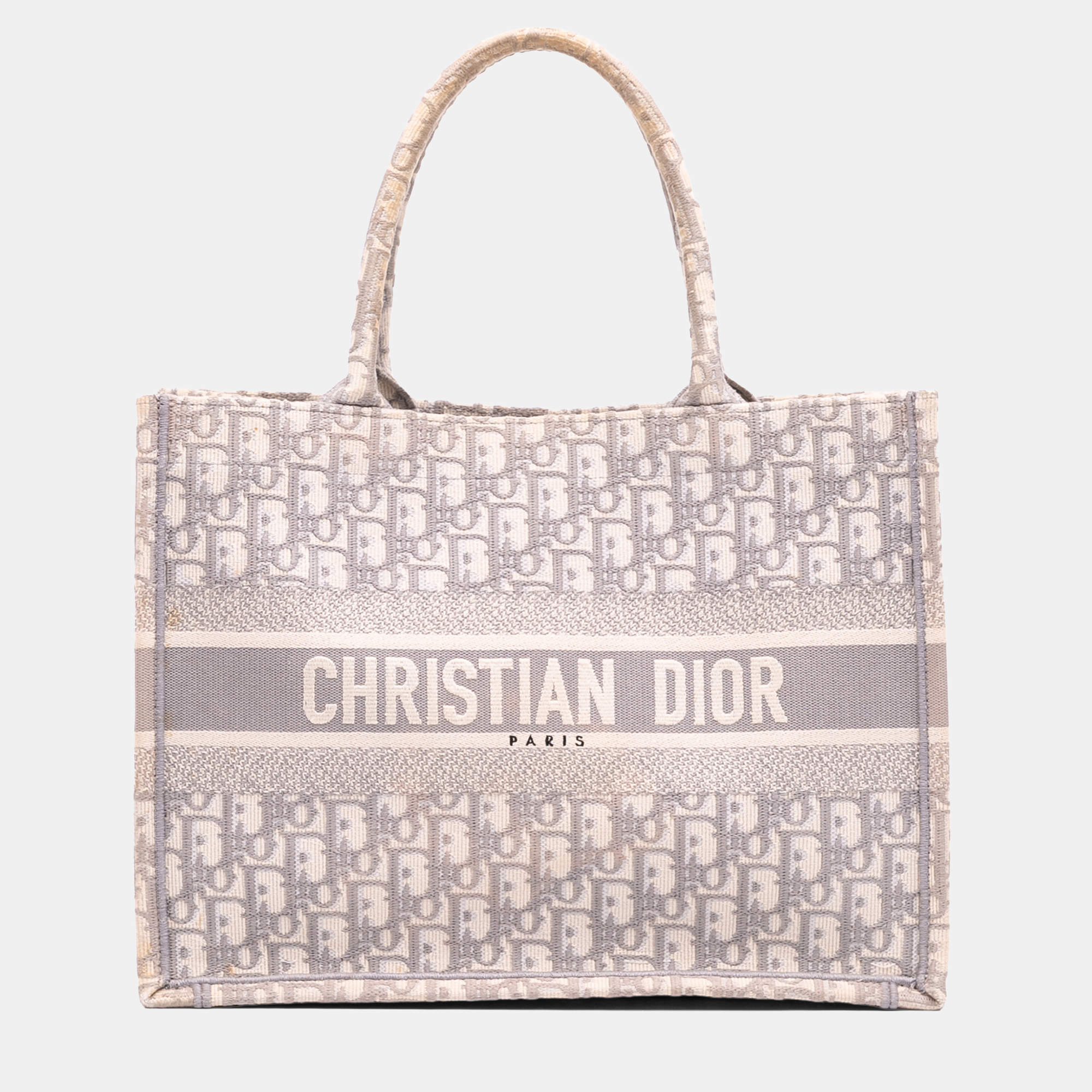 Pre Owned Dior Grey Medium Oblique Embroidered Canvas Book Tote