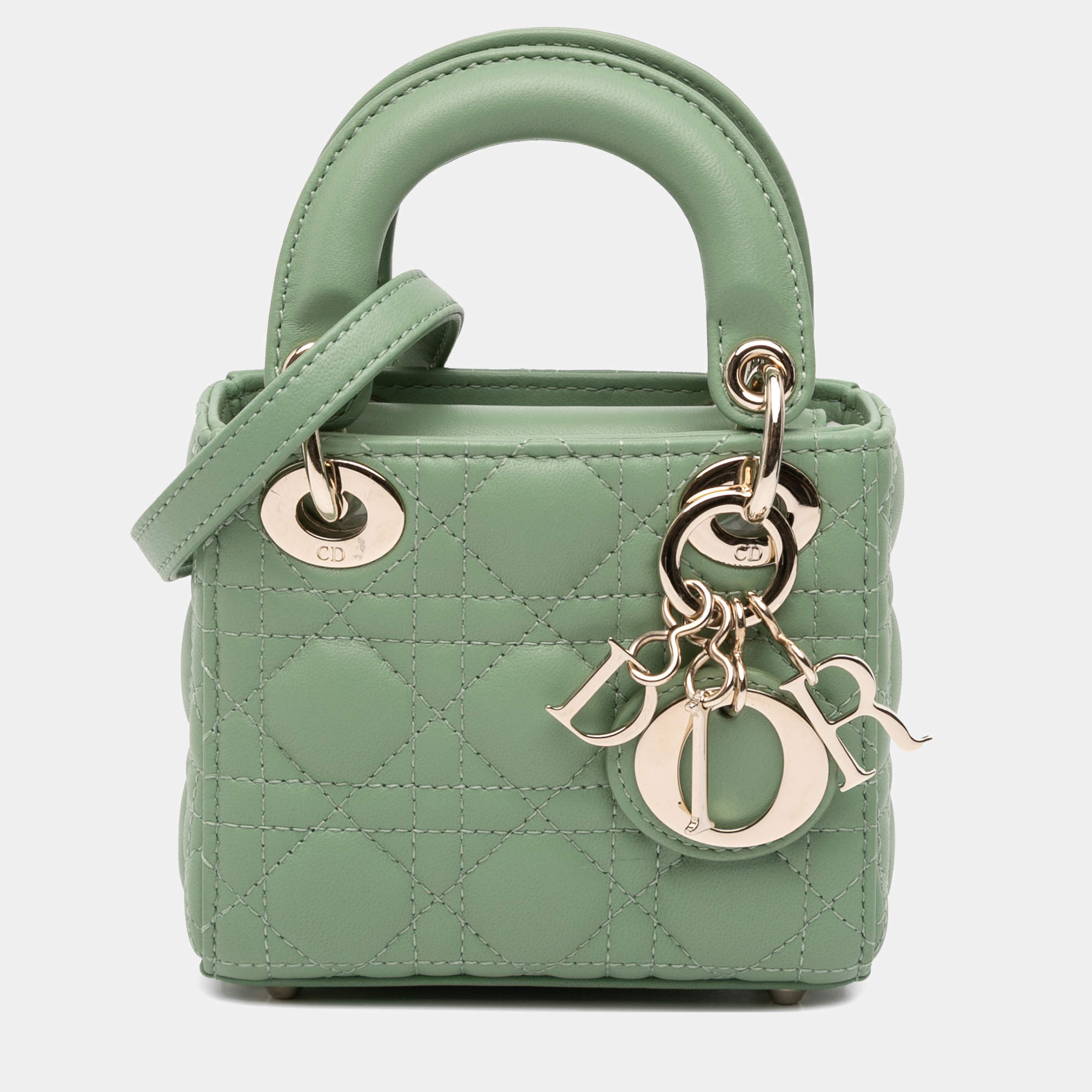 مملوكة مسبقًا Dior Green Micro Lambskin Cannage Lady Dior