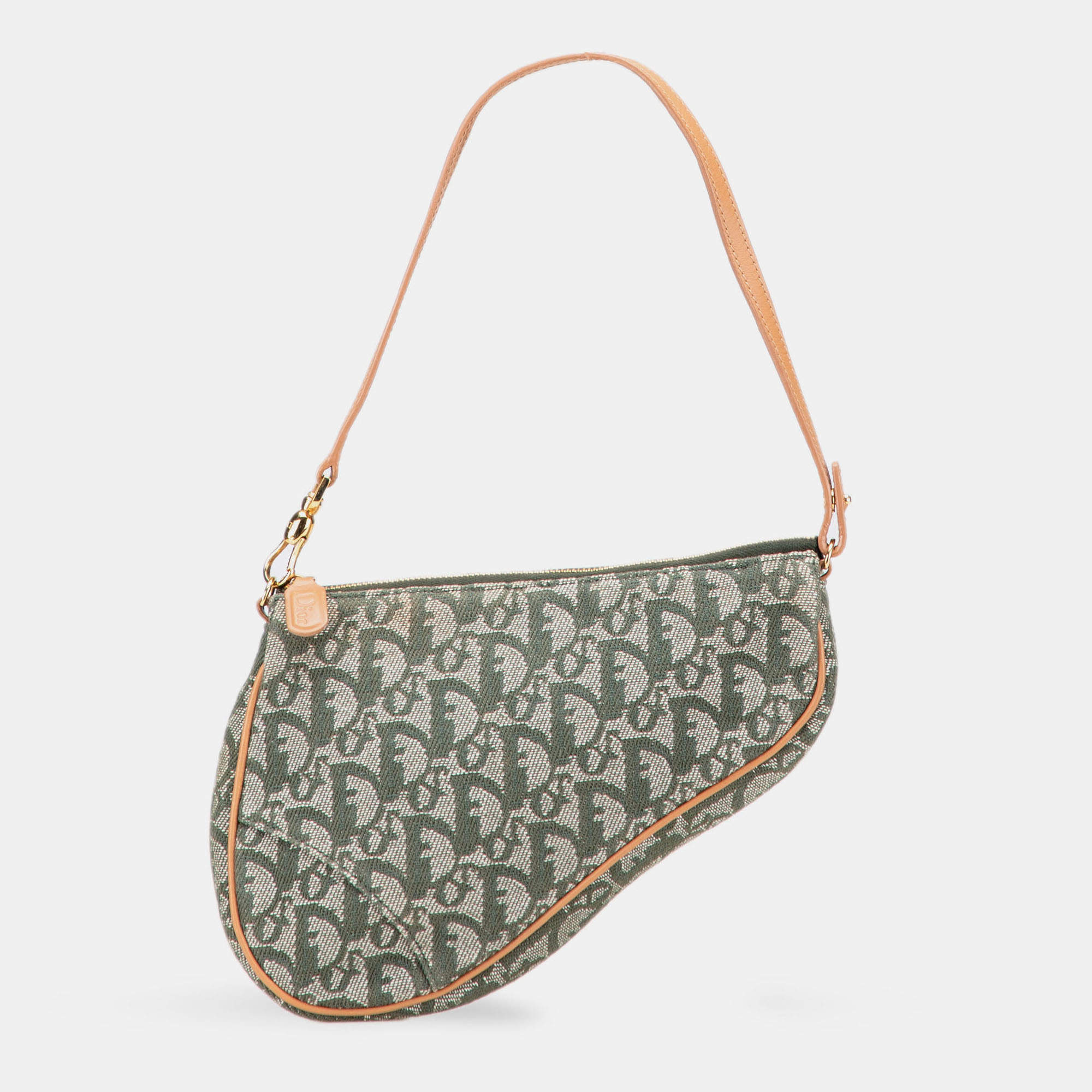 Pre Owned Dior Green Mini Diorissimo Canvas Saddle Pochette