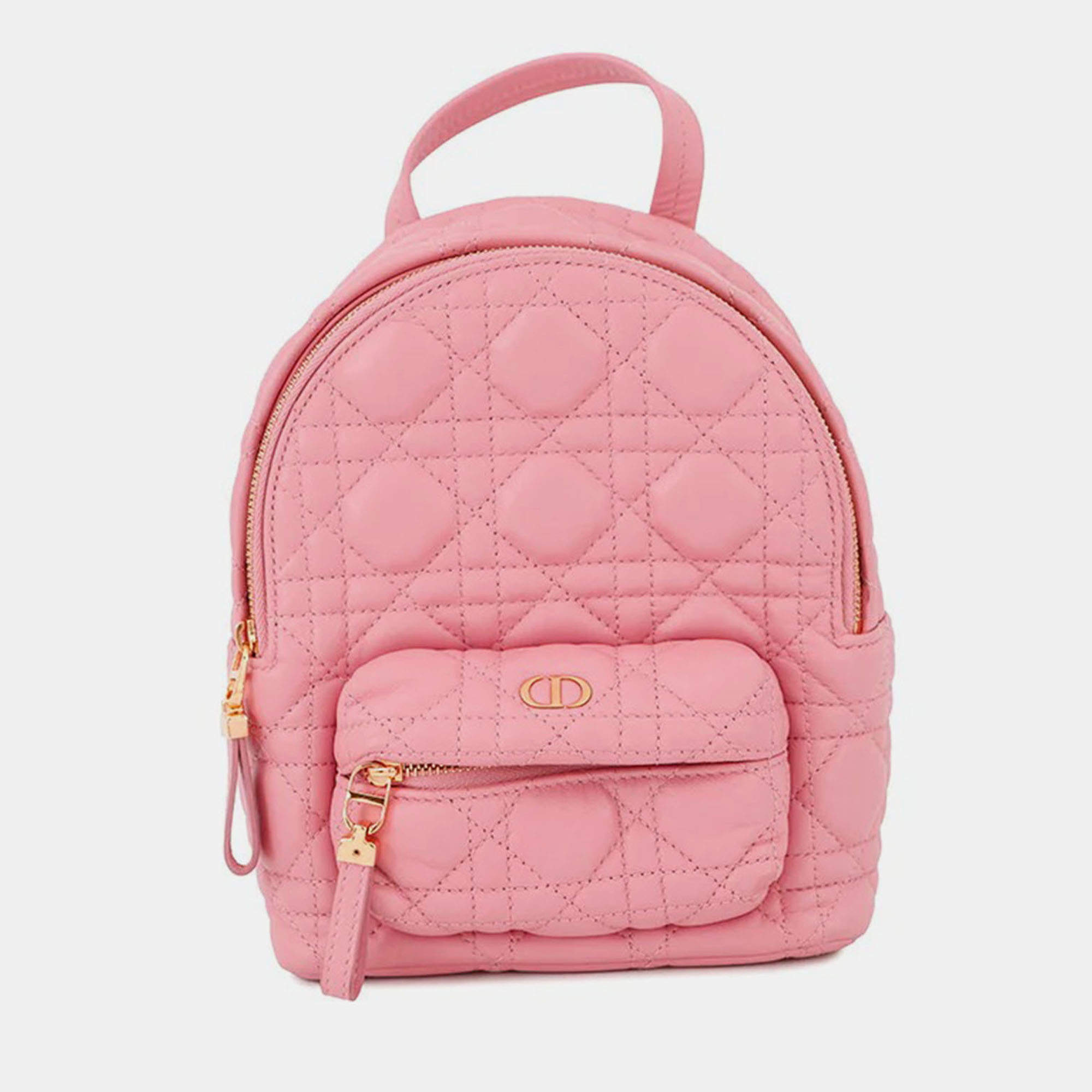 Pre Owned Dior Cannage Backpack Pink Leather Size Mini