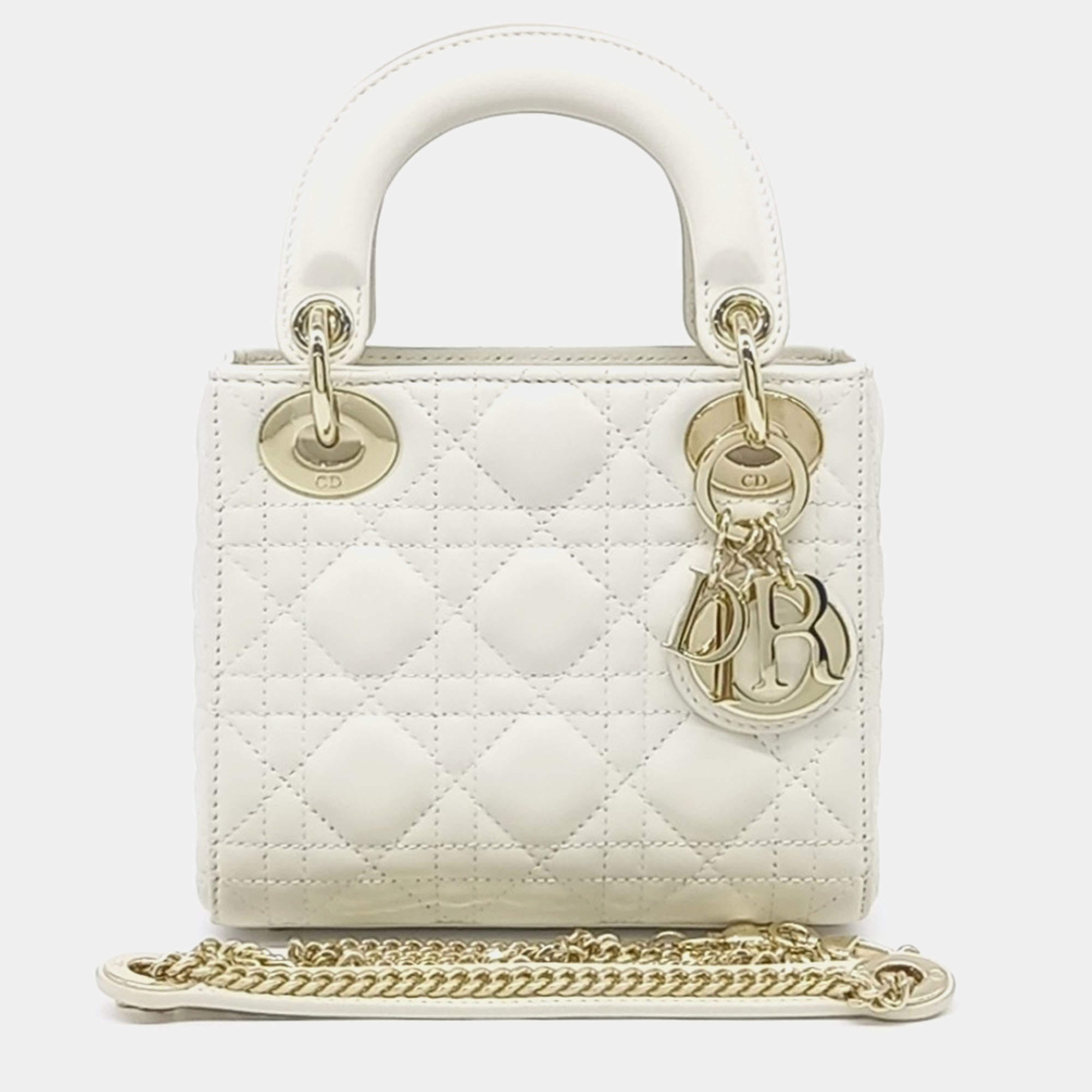 Pre Owned Dior White Leather Lady Bag Mini