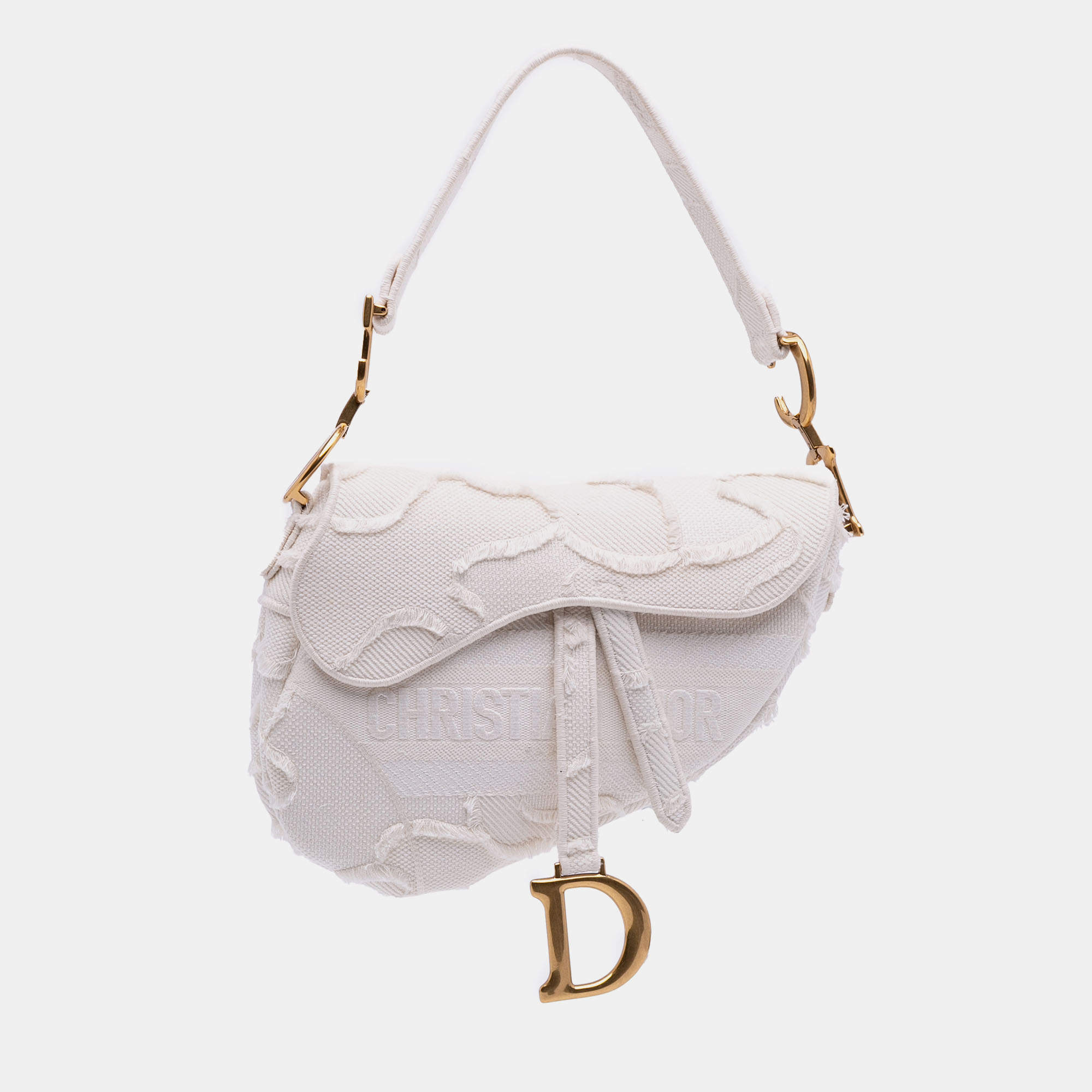 Pre Owned Dior White Mini Canvas Embroidered Camouflage Saddle Bag