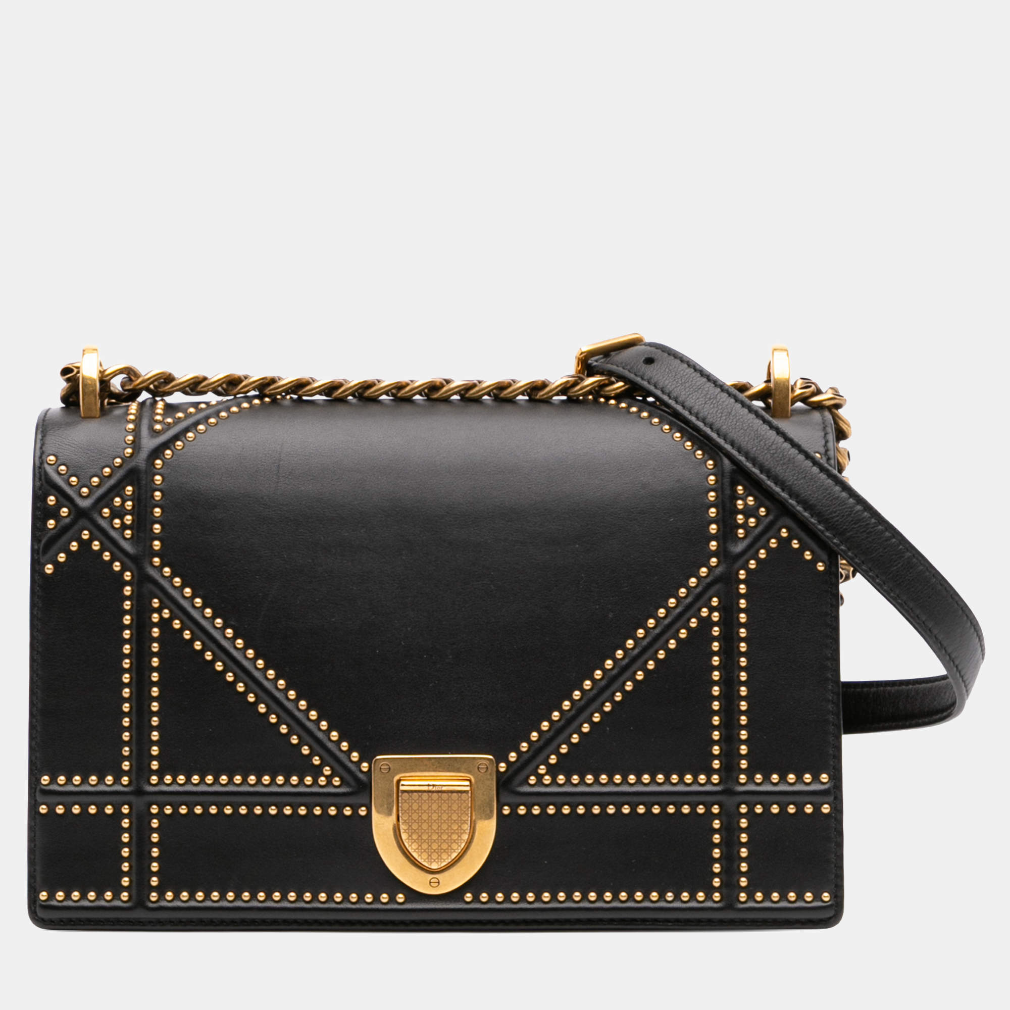 Pre Owned Dior Black Medium Studded Lambskin Diorama Flap