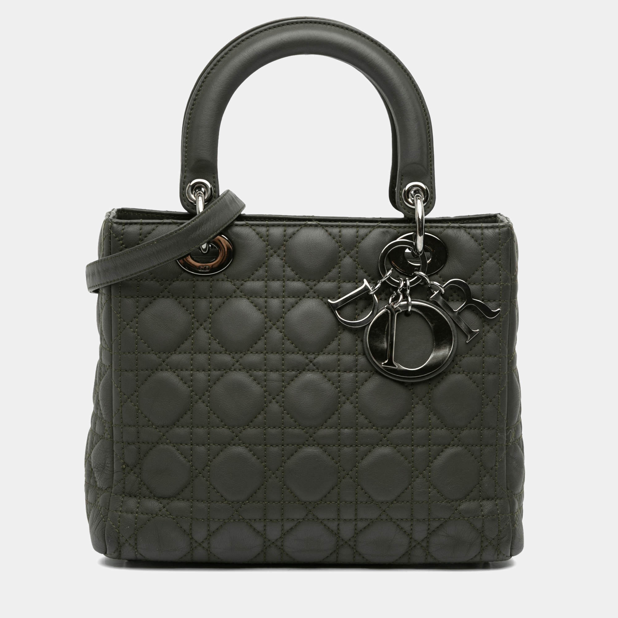 Pre Owned Dior Brown Medium Lambskin Cannage Lady Dior