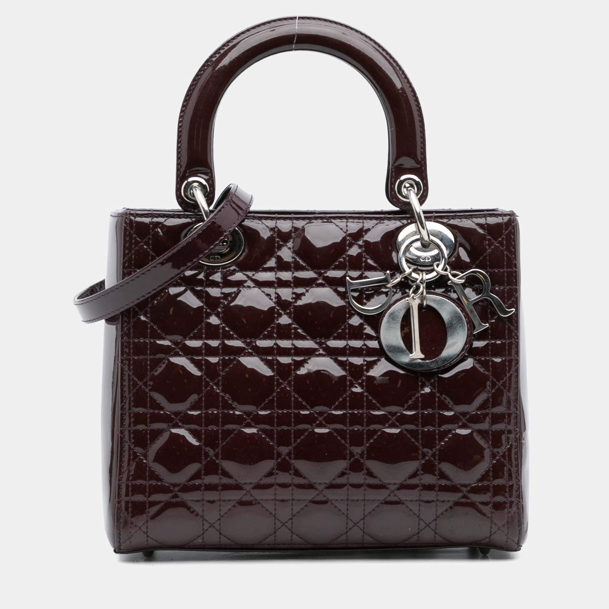 Pre Owned Dior Purple Medium Patent Cannage Lady Dior