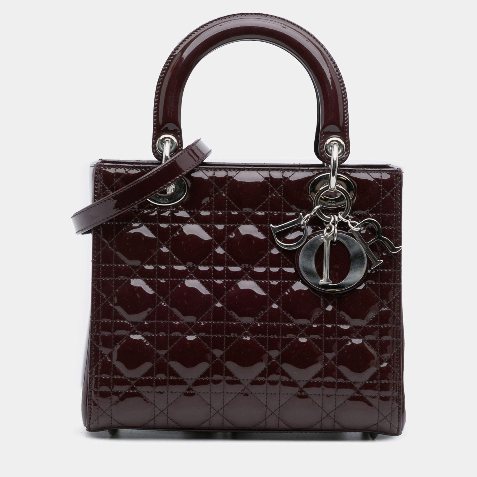 Pre Owned Dior Purple Medium Patent Cannage Lady Dior